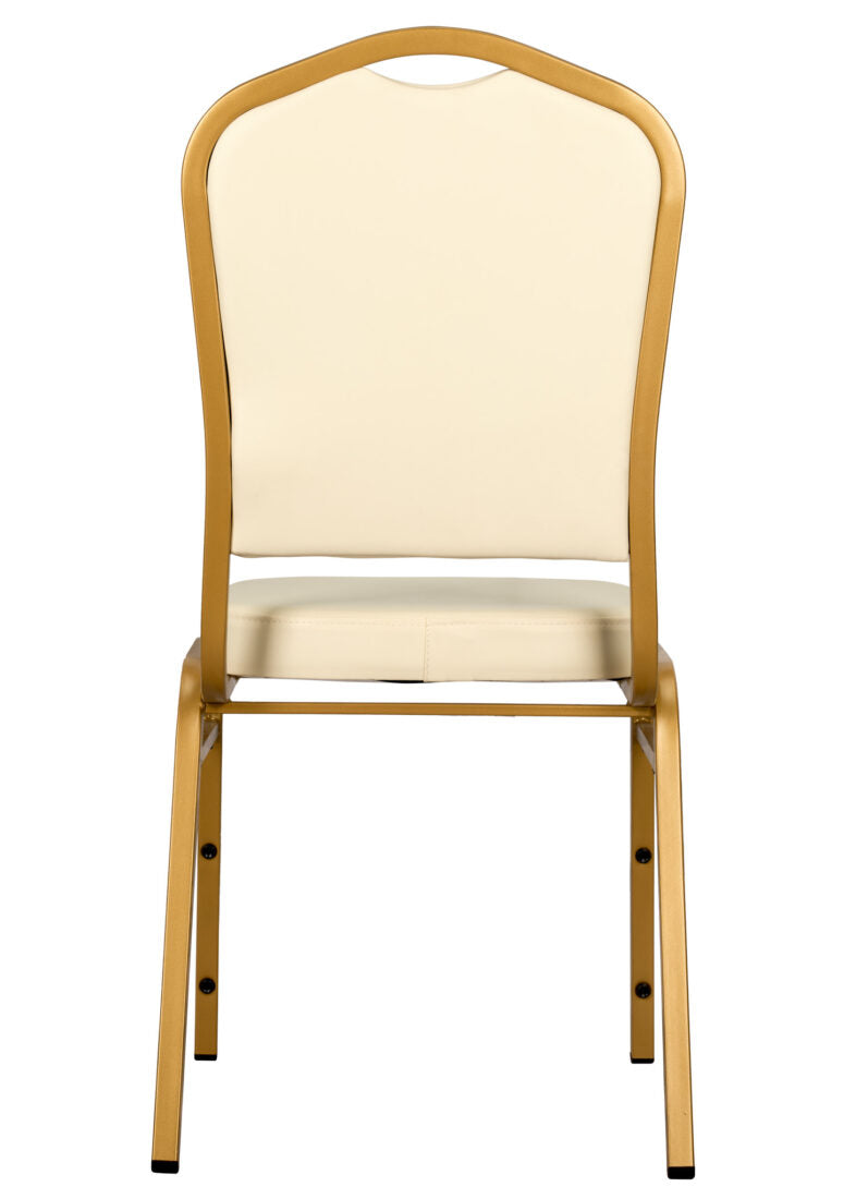 Ivory Vinyl Gold Frame Crown Back Banquet Chair