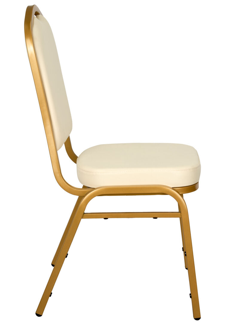 Ivory Vinyl Gold Frame Crown Back Banquet Chair