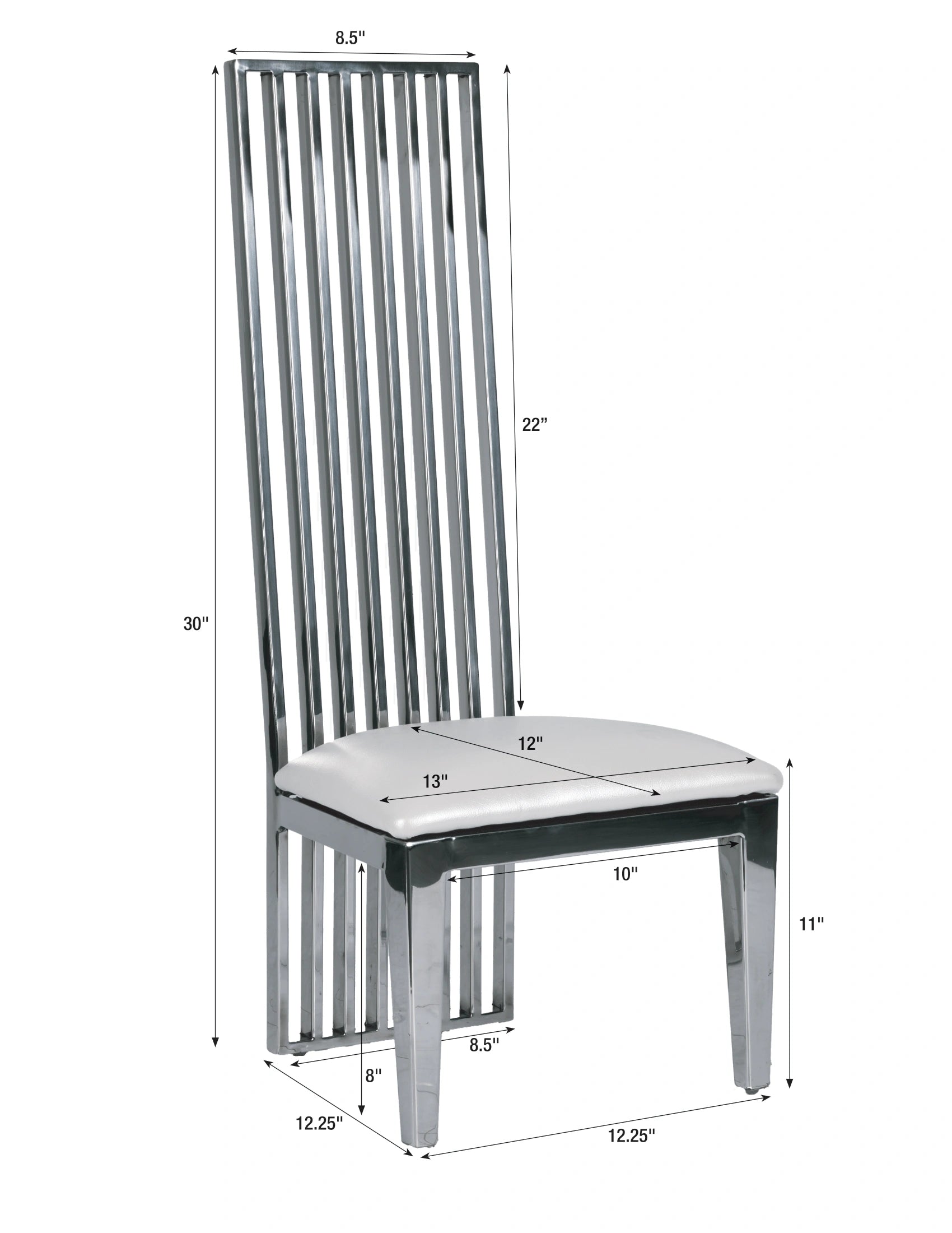 Kids Silver Frame High Back Stainless Steel Chair with White Vinyl Cushion