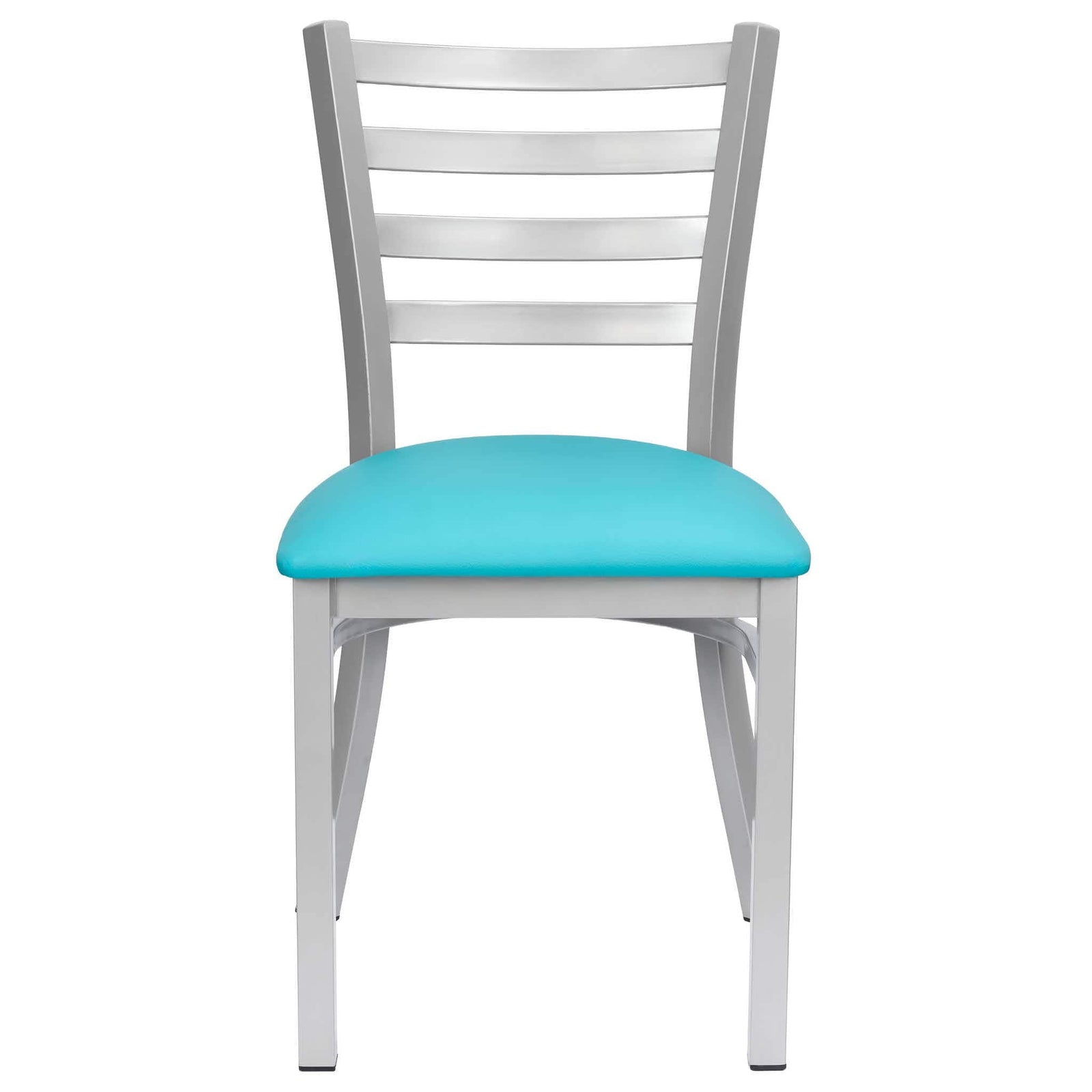 Chivari Ladder Back Restaurant Chair with Silver Frame and Light Blue Vinyl Seat CLMSVLBL-ZF-KT