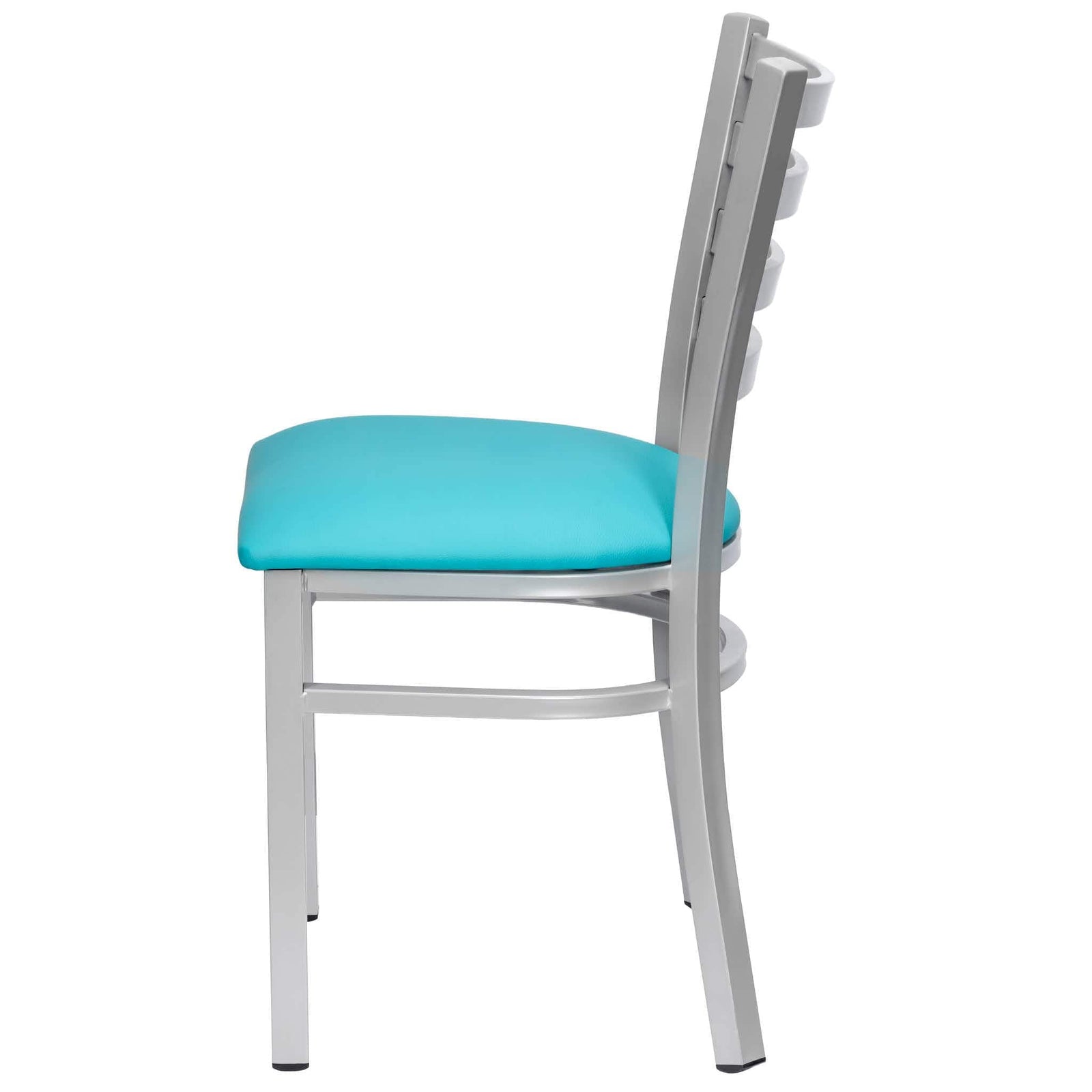 Chivari Ladder Back Restaurant Chair with Silver Frame and Light Blue Vinyl Seat CLMSVLBL-ZF-KT