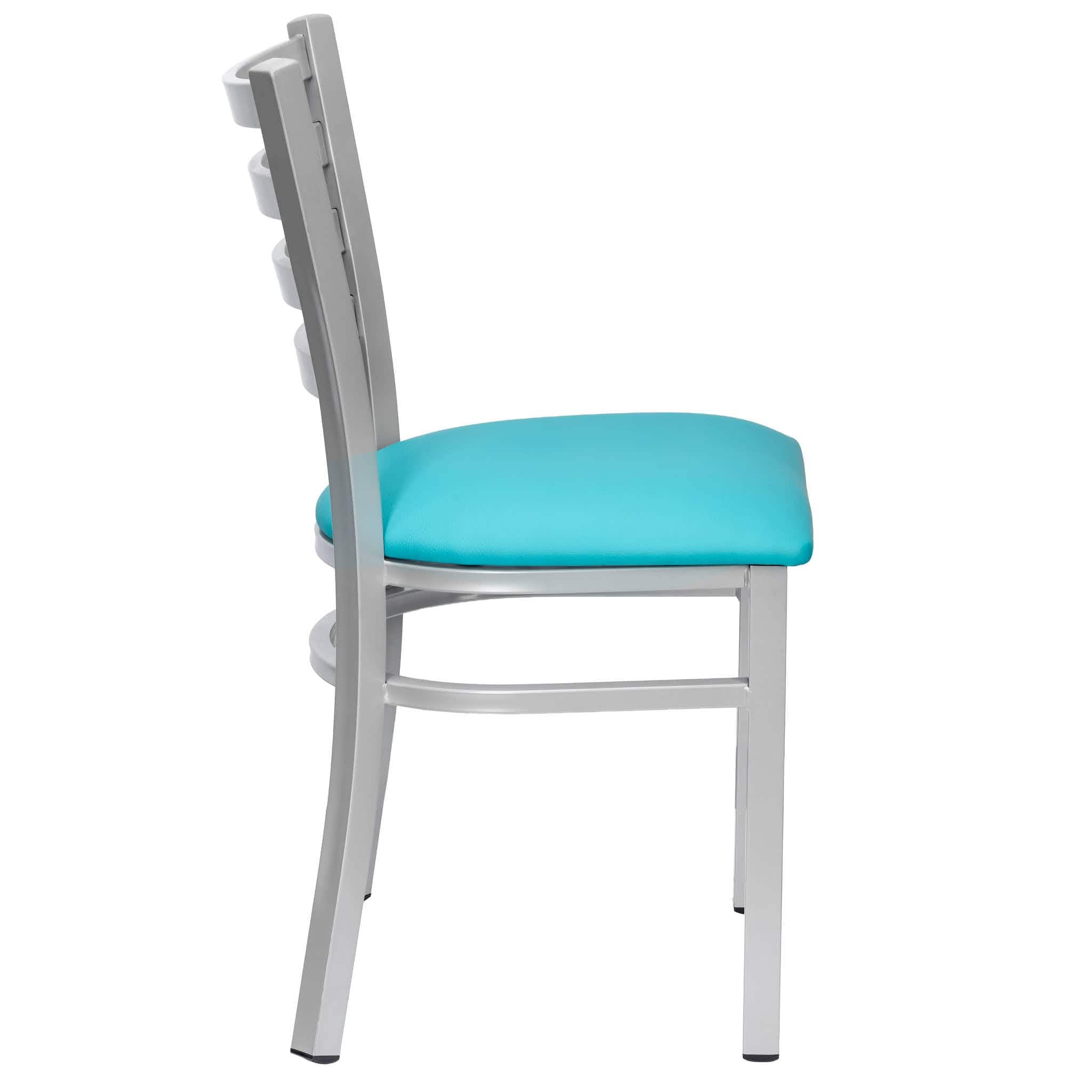 Chivari Ladder Back Restaurant Chair with Silver Frame and Light Blue Vinyl Seat CLMSVLBL-ZF-KT