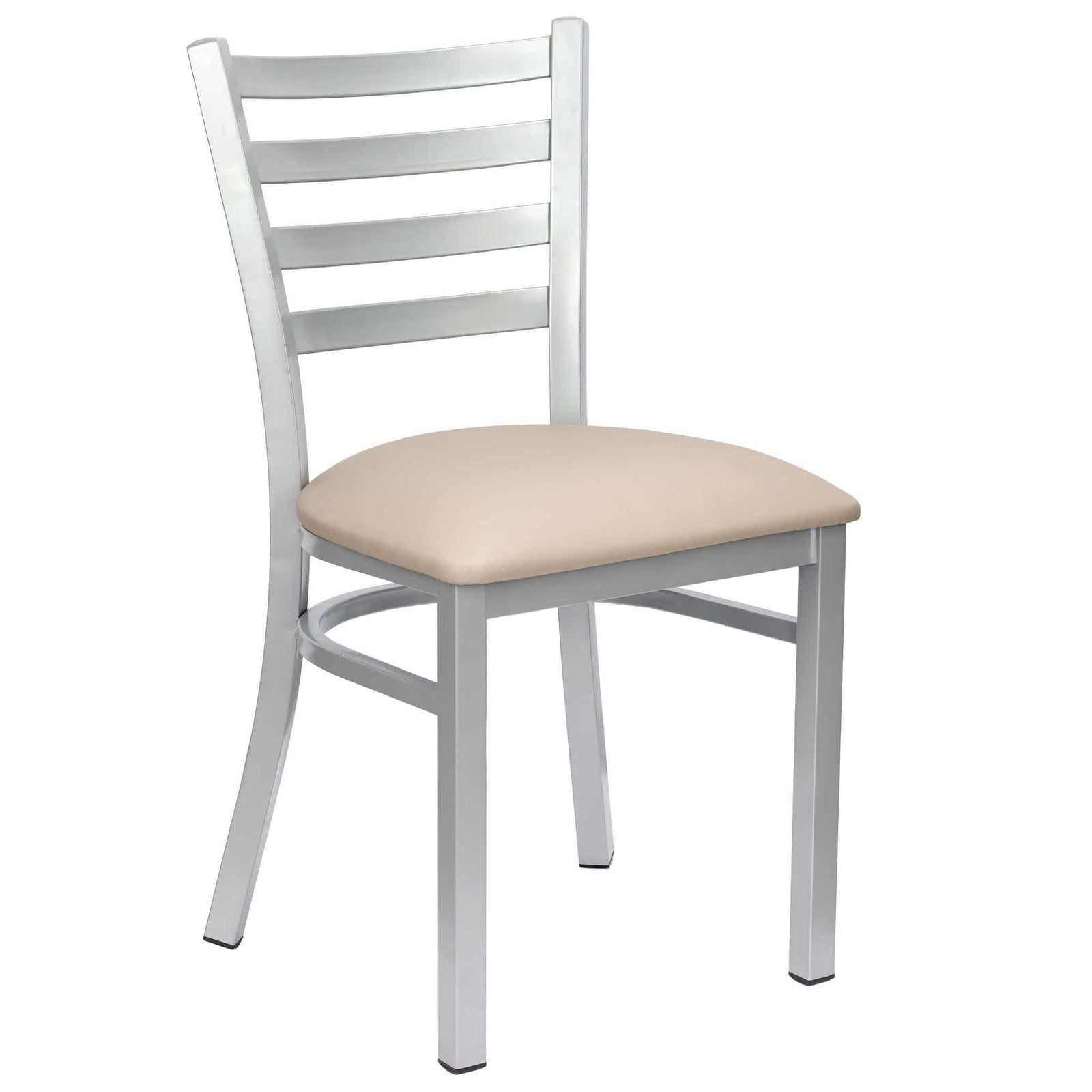 Chivari Ladder Back Restaurant Chair with Silver Frame and Light Gray Vinyl Seat CLMSVLGY-ZF-KT