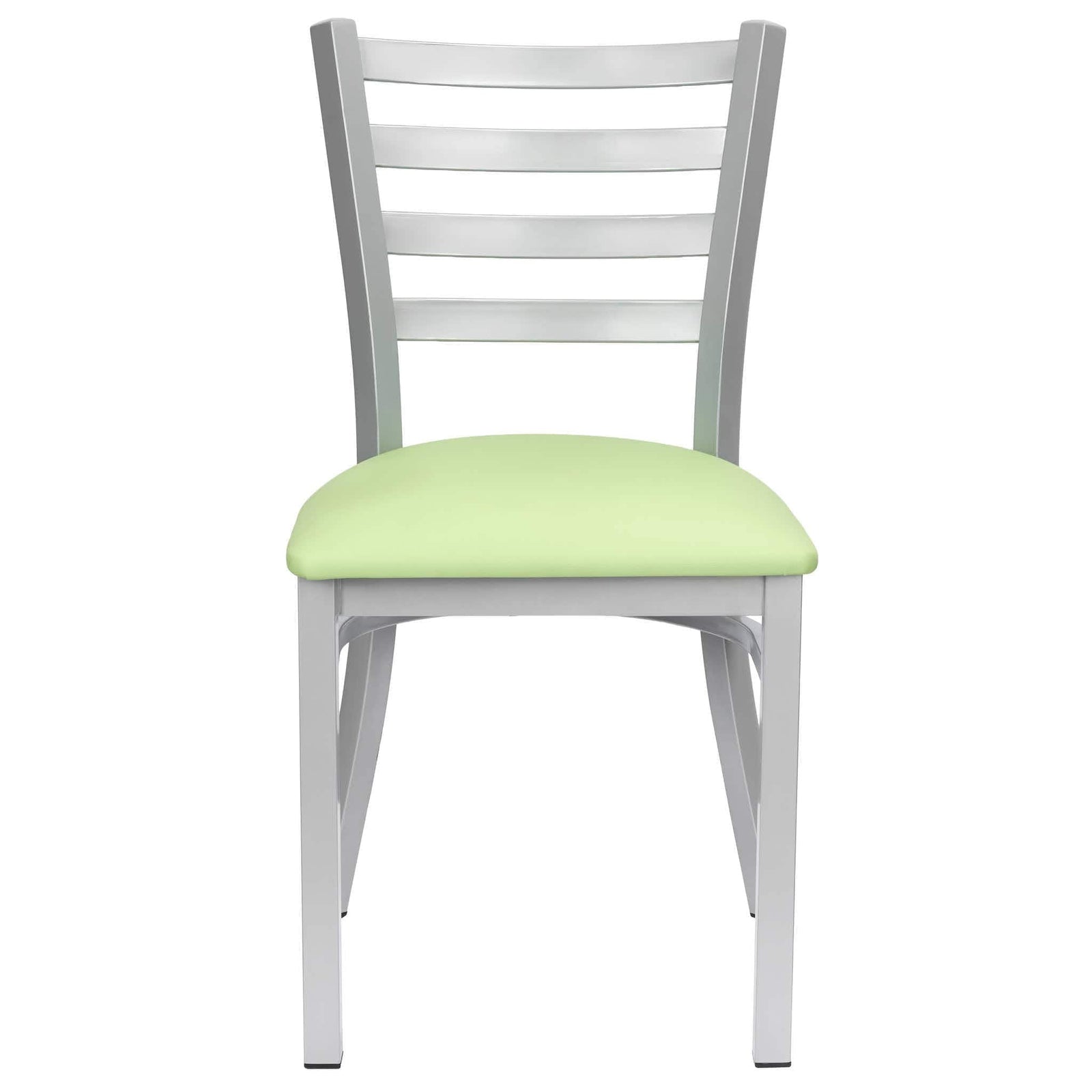 Chivari Ladder Back Restaurant Chair with Silver Frame and Light Green Vinyl Seat CLMSVLGR-ZF-KT
