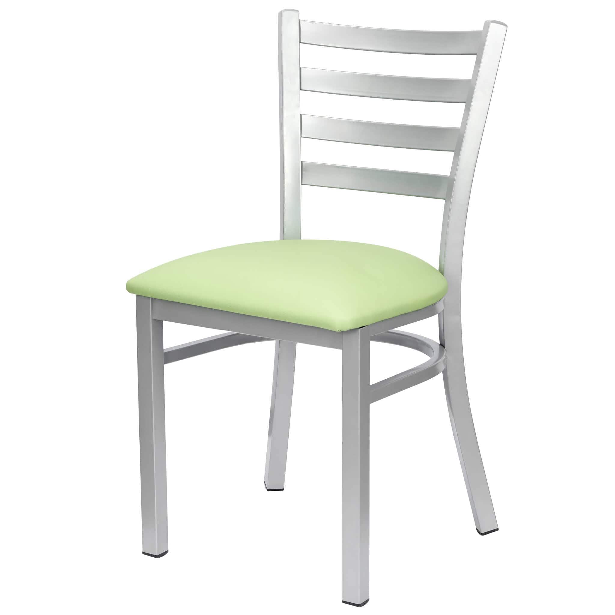 Chivari Ladder Back Restaurant Chair with Silver Frame and Light Green Vinyl Seat CLMSVLGR-ZF-KT