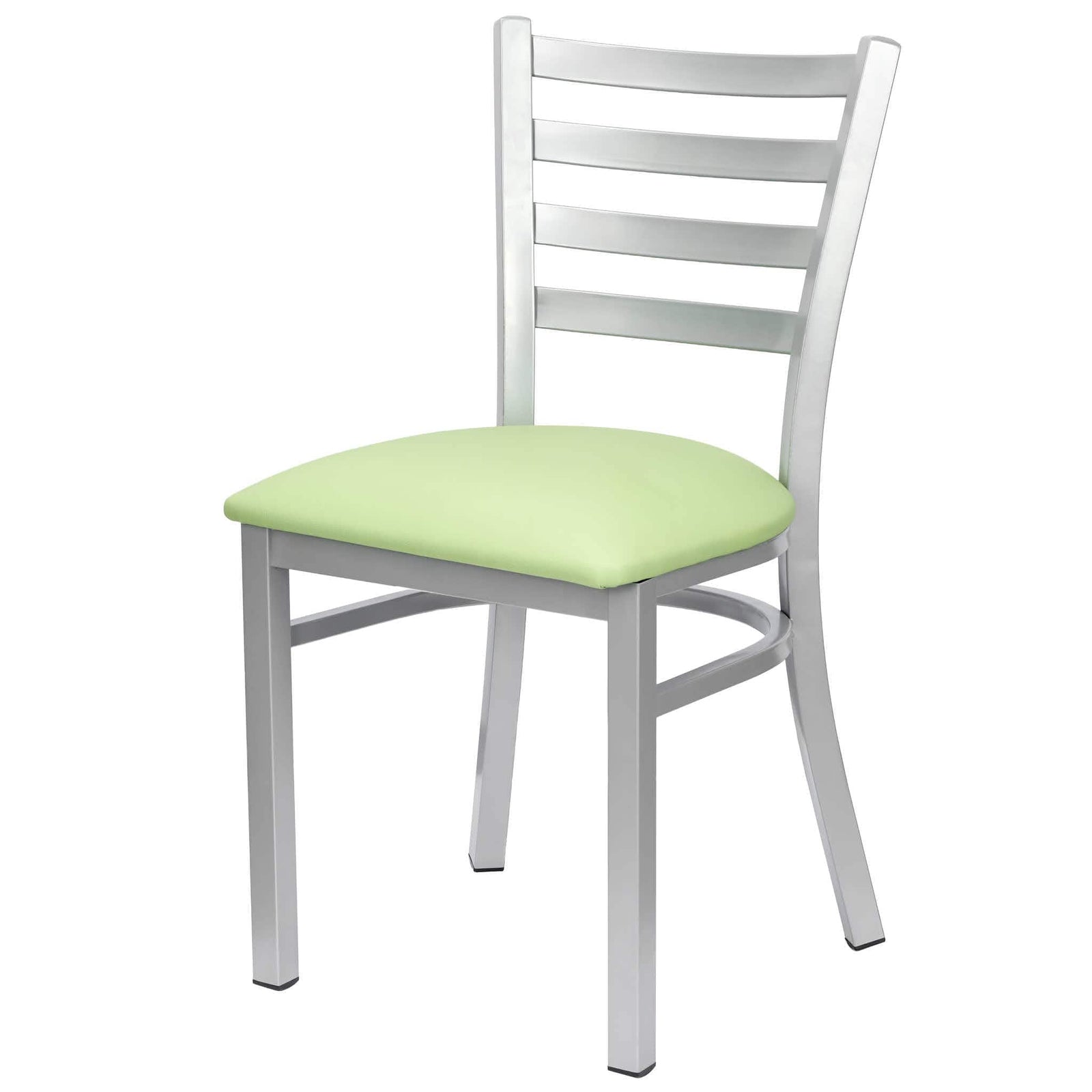 Chivari Ladder Back Restaurant Chair with Silver Frame and Light Green Vinyl Seat CLMSVLGR-ZF-KT