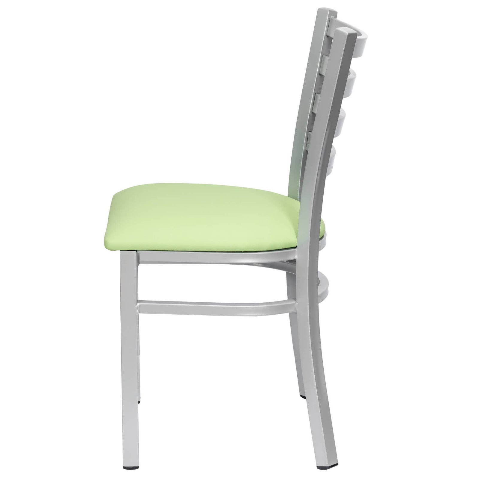 Chivari Ladder Back Restaurant Chair with Silver Frame and Light Green Vinyl Seat CLMSVLGR-ZF-KT