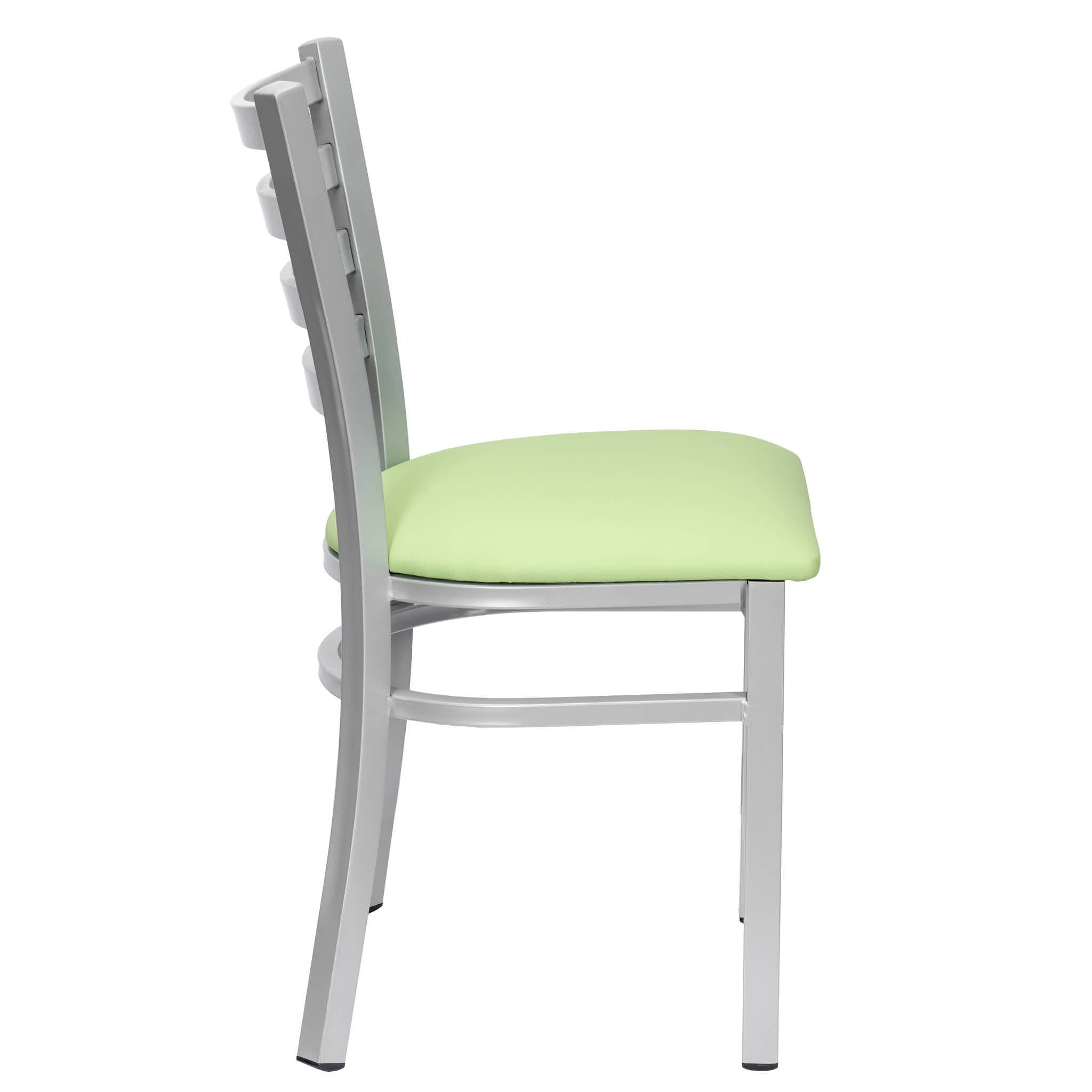 Chivari Ladder Back Restaurant Chair with Silver Frame and Light Green Vinyl Seat CLMSVLGR-ZF-KT