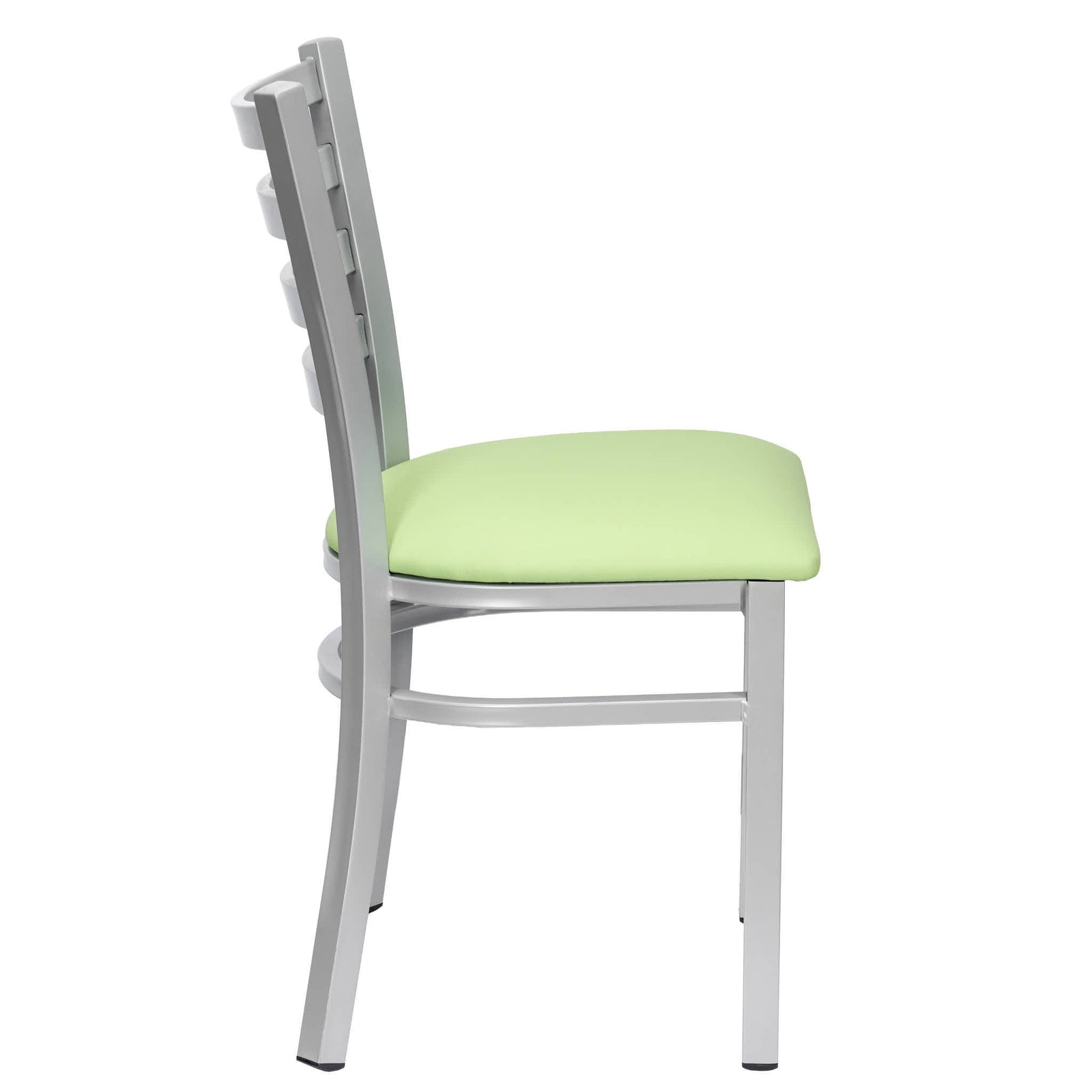 Chivari Ladder Back Restaurant Chair with Silver Frame and Light Green Vinyl Seat CLMSVLGR-ZF-KT