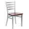 Chivari Ladder Back Restaurant Chair with Silver Frame and Mahogany Wood Seat CLMSWMW-ZF-KT