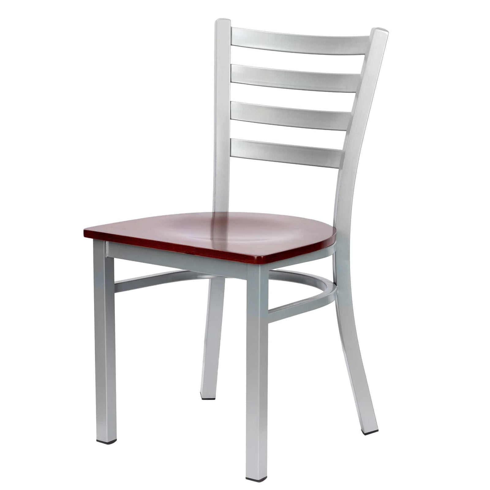 Chivari Ladder Back Restaurant Chair with Silver Frame and Mahogany Wood Seat CLMSWMW-ZF-KT