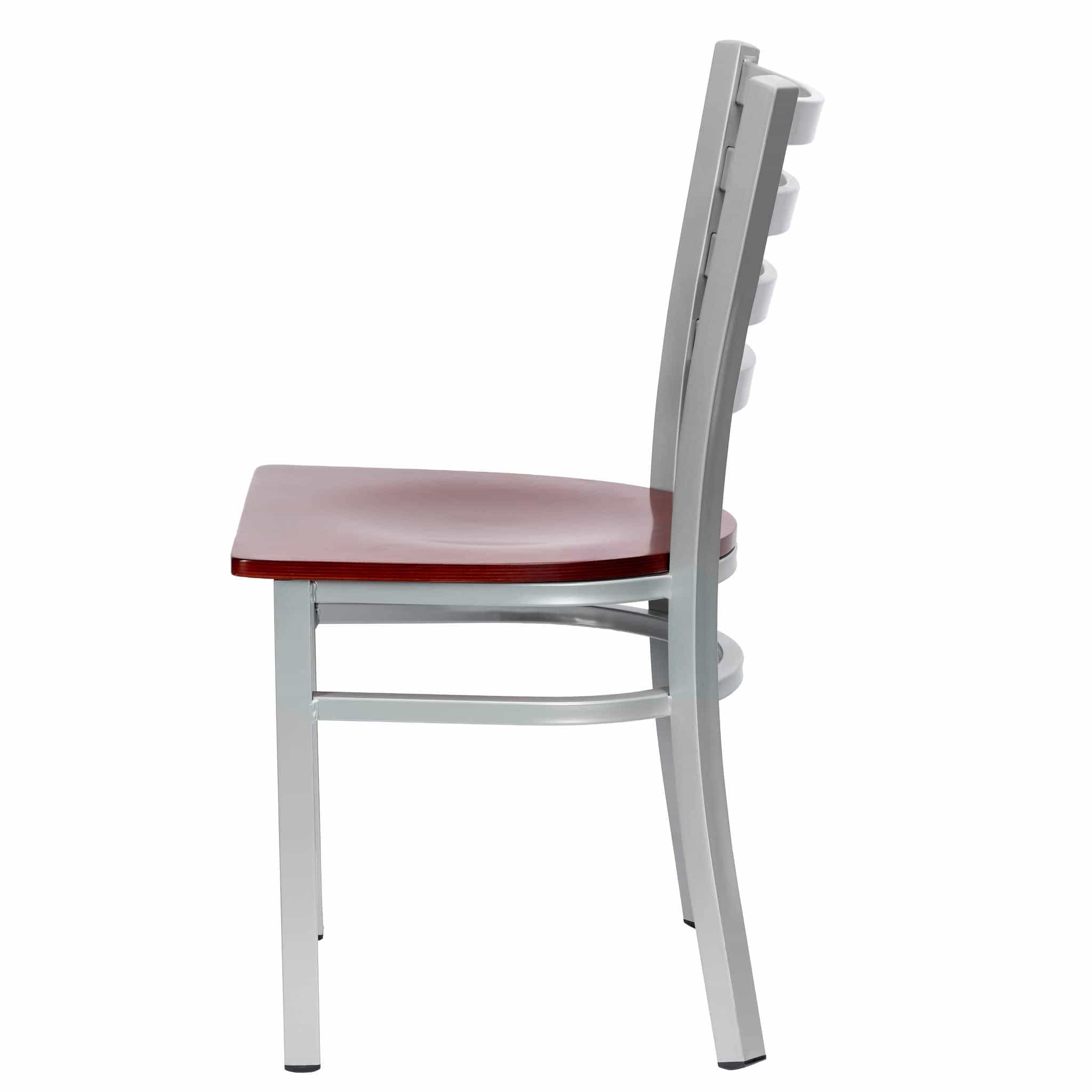 Chivari Ladder Back Restaurant Chair with Silver Frame and Mahogany Wood Seat CLMSWMW-ZF-KT