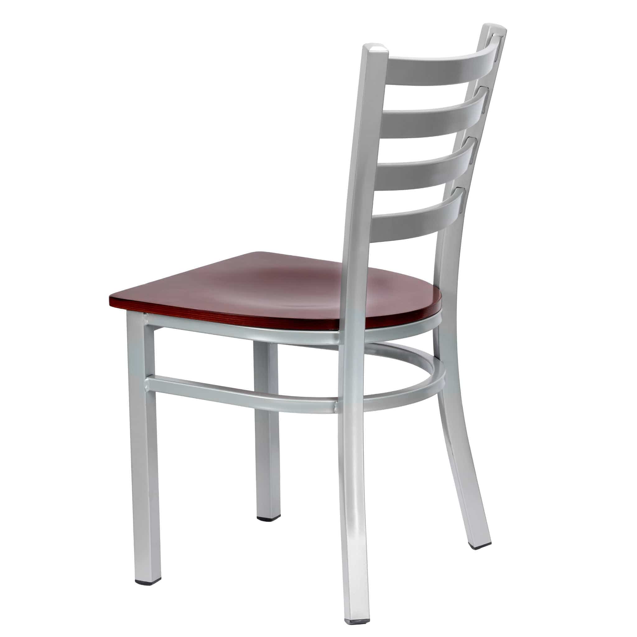 Chivari Ladder Back Restaurant Chair with Silver Frame and Mahogany Wood Seat CLMSWMW-ZF-KT