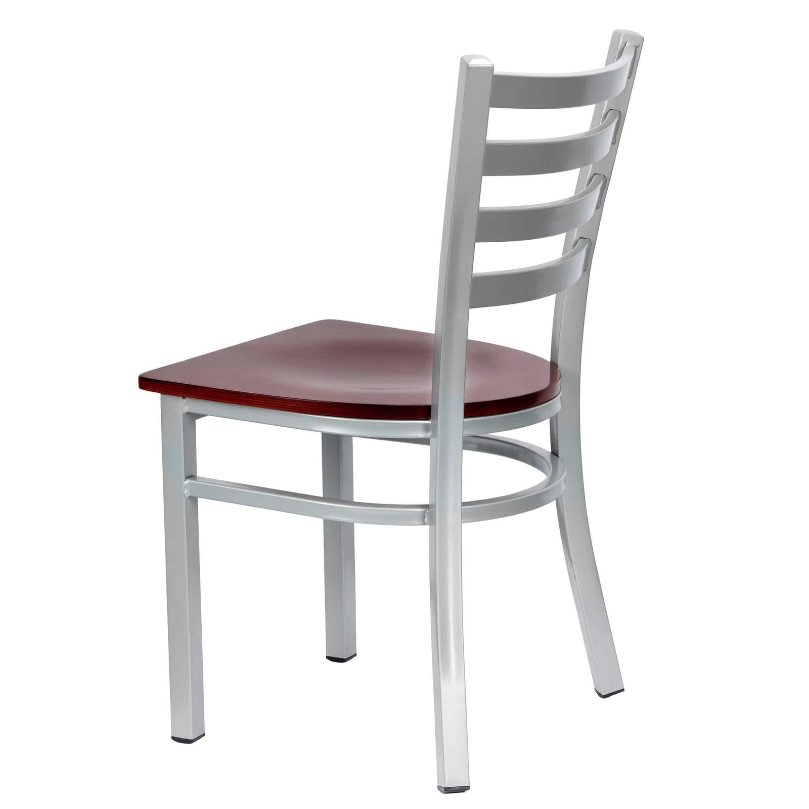 Chivari Ladder Back Restaurant Chair with Silver Frame and Mahogany Wood Seat CLMSWMW-ZF-KT