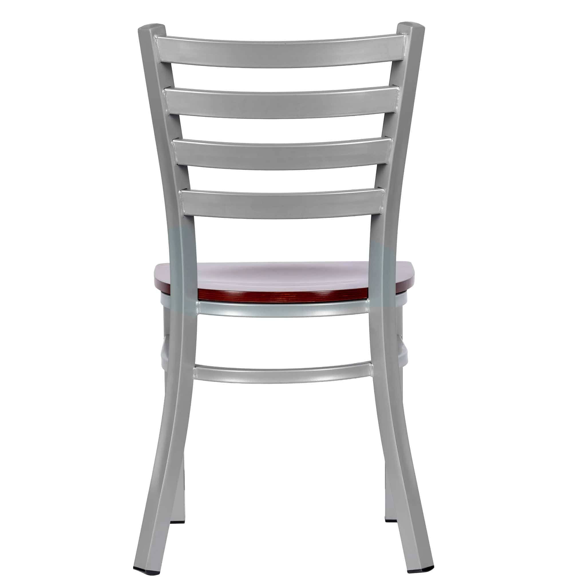 Chivari Ladder Back Restaurant Chair with Silver Frame and Mahogany Wood Seat CLMSWMW-ZF-KT