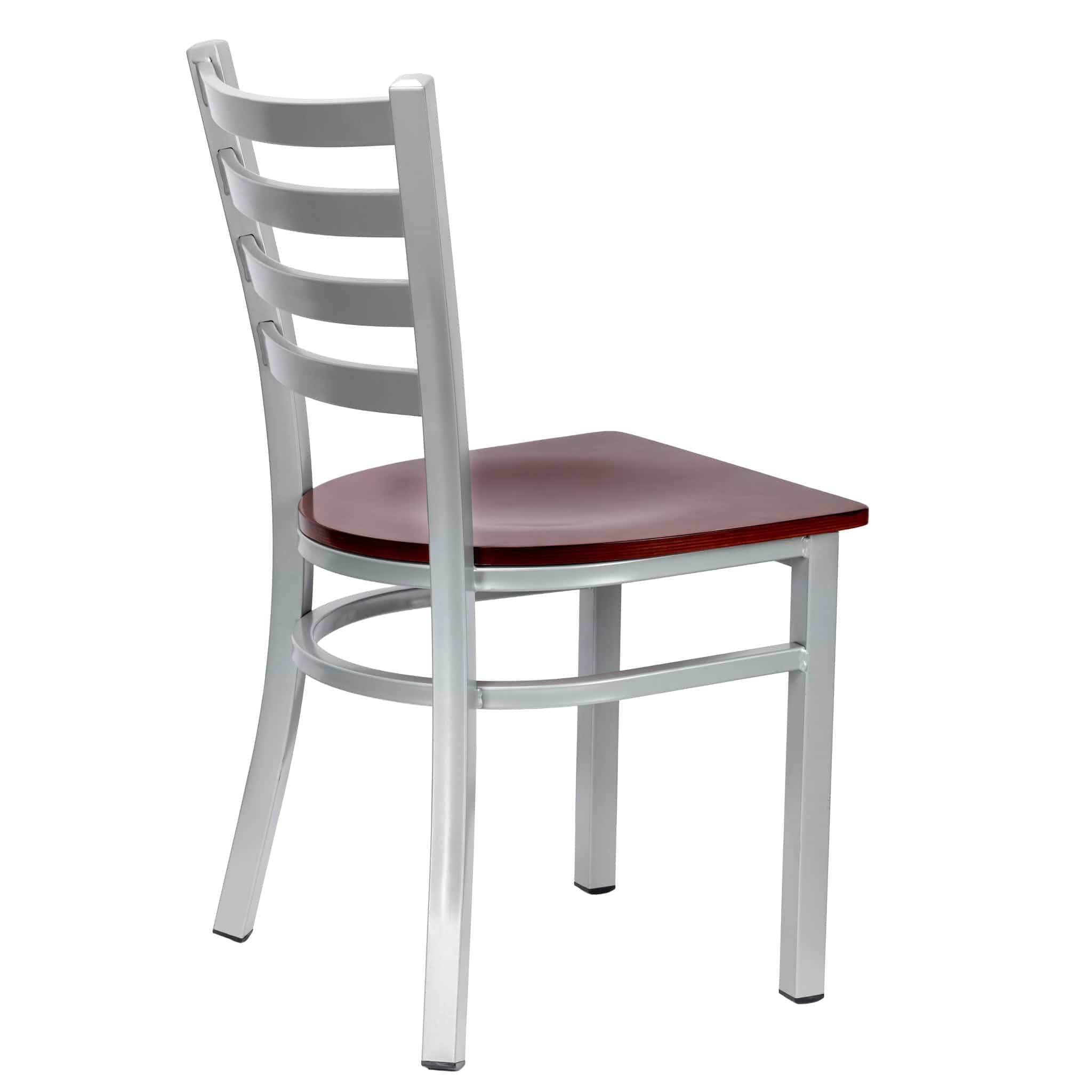 Chivari Ladder Back Restaurant Chair with Silver Frame and Mahogany Wood Seat CLMSWMW-ZF-KT
