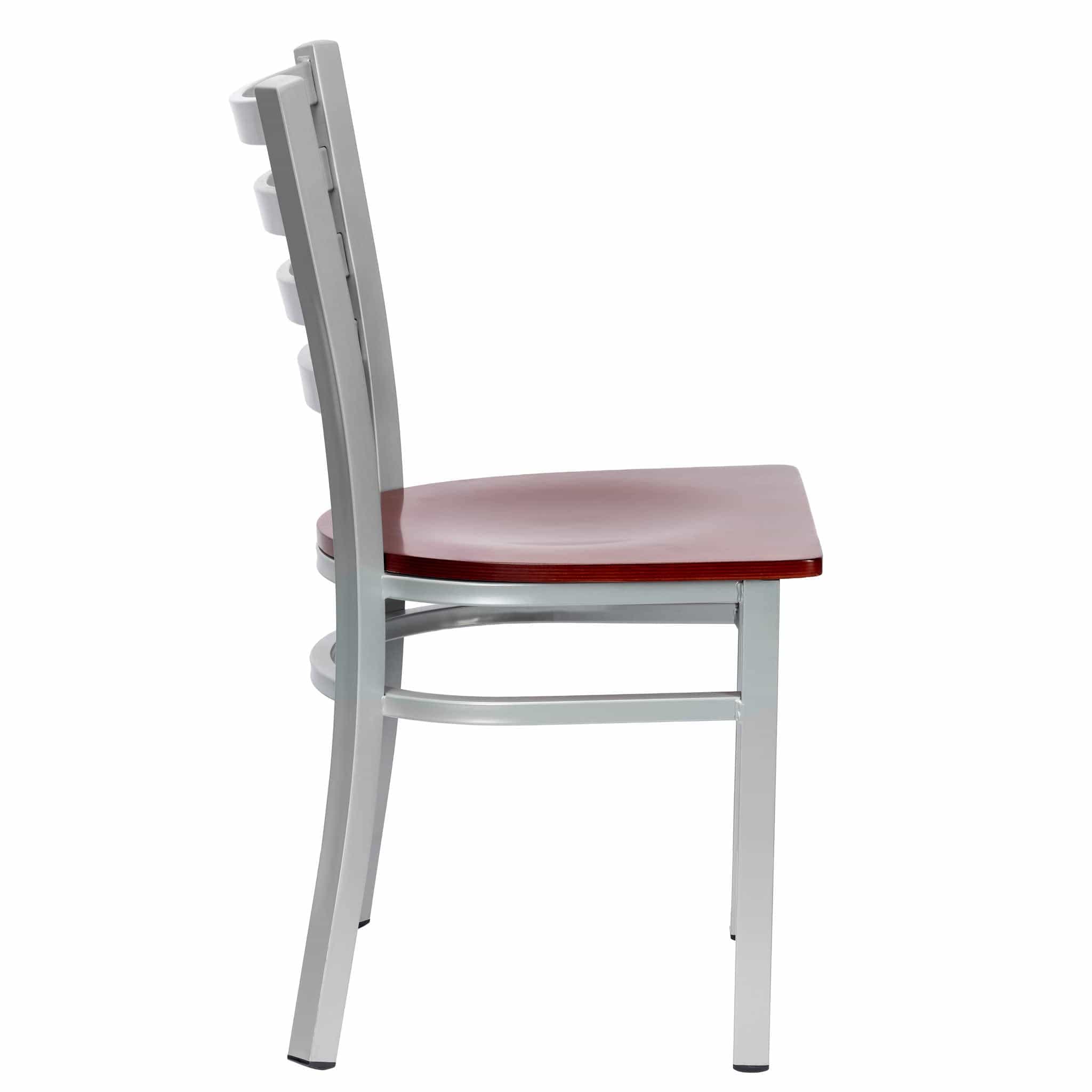 Chivari Ladder Back Restaurant Chair with Silver Frame and Mahogany Wood Seat CLMSWMW-ZF-KT