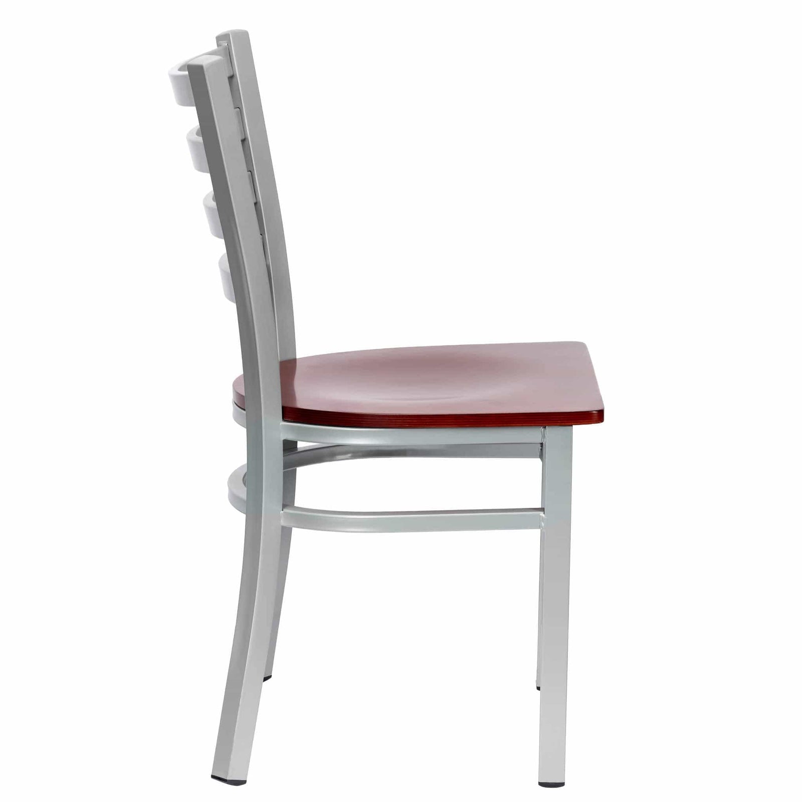 Chivari Ladder Back Restaurant Chair with Silver Frame and Mahogany Wood Seat CLMSWMW-ZF-KT