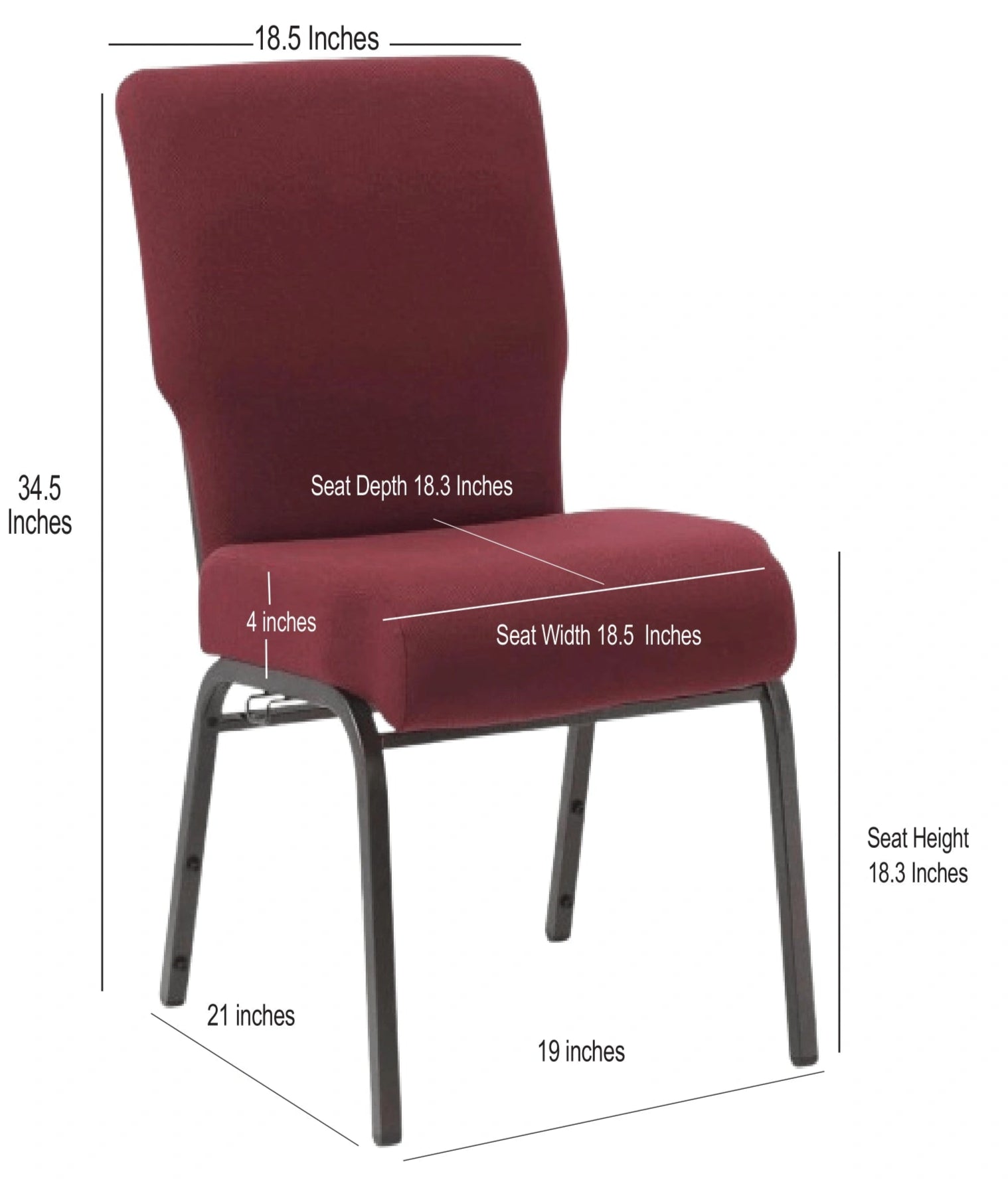 Maroon Fabric Church Chair with Cut-Away Back 18.5