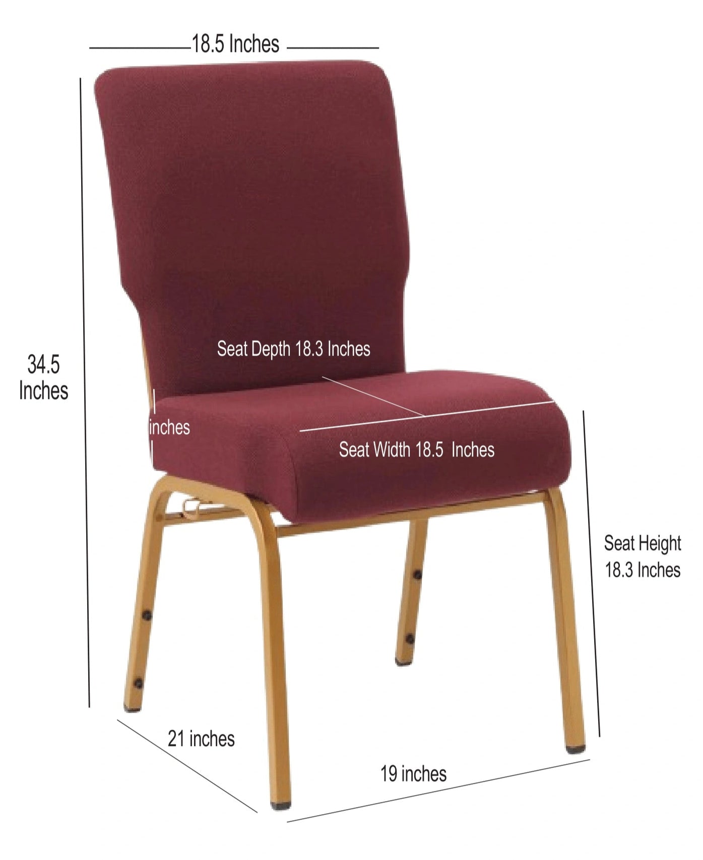 Maroon Fabric Church Chair with Cut-Away Back 18.5