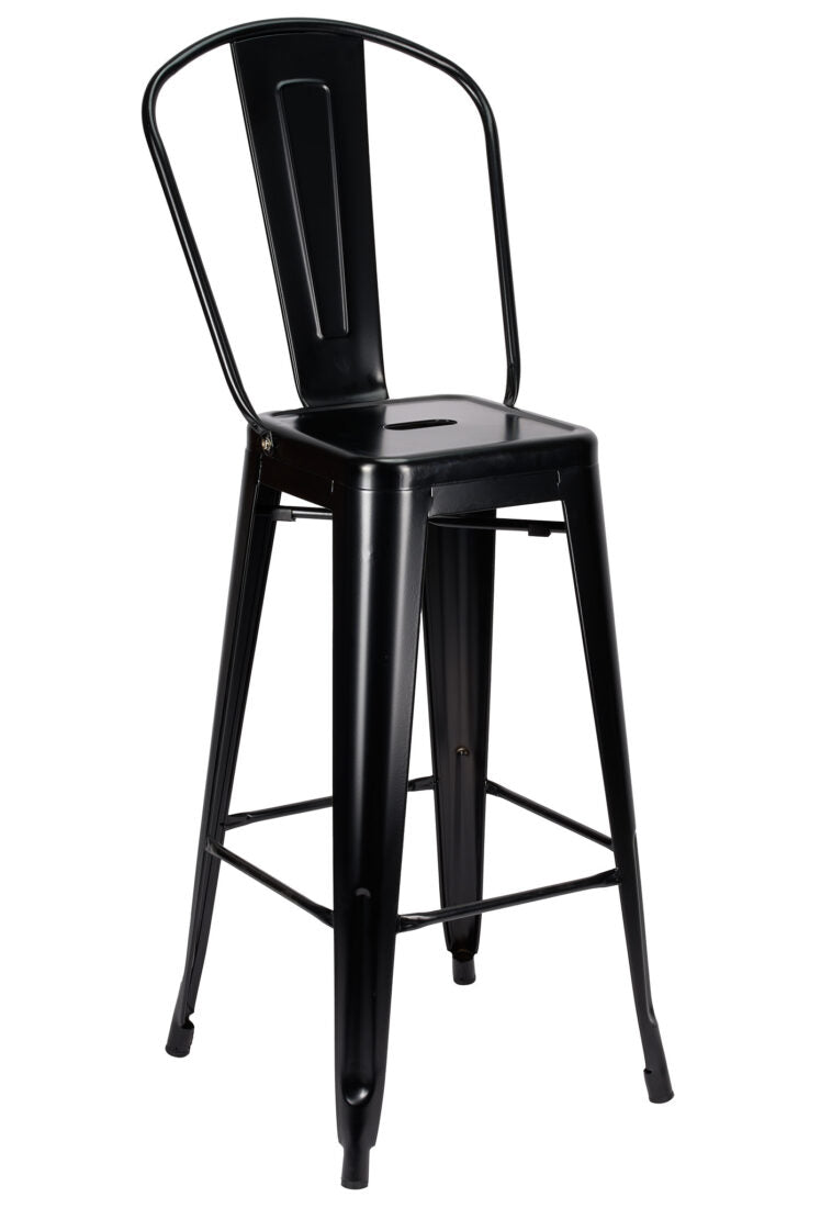 Matte Black 50% Hi Gloss Steelix Tolix Style Metal Barstool with Back – Some Assembly Required BTBMBM-AX-T