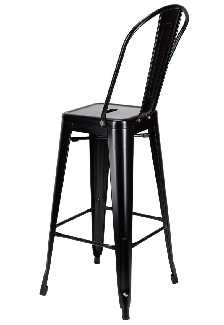 Matte Black 50% Hi Gloss Steelix Tolix Style Metal Barstool with Back – Some Assembly Required BTBMBM-AX-T