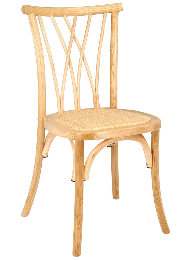 Natural Tan Willow Wood Chiavari Chair With Rattan Seat