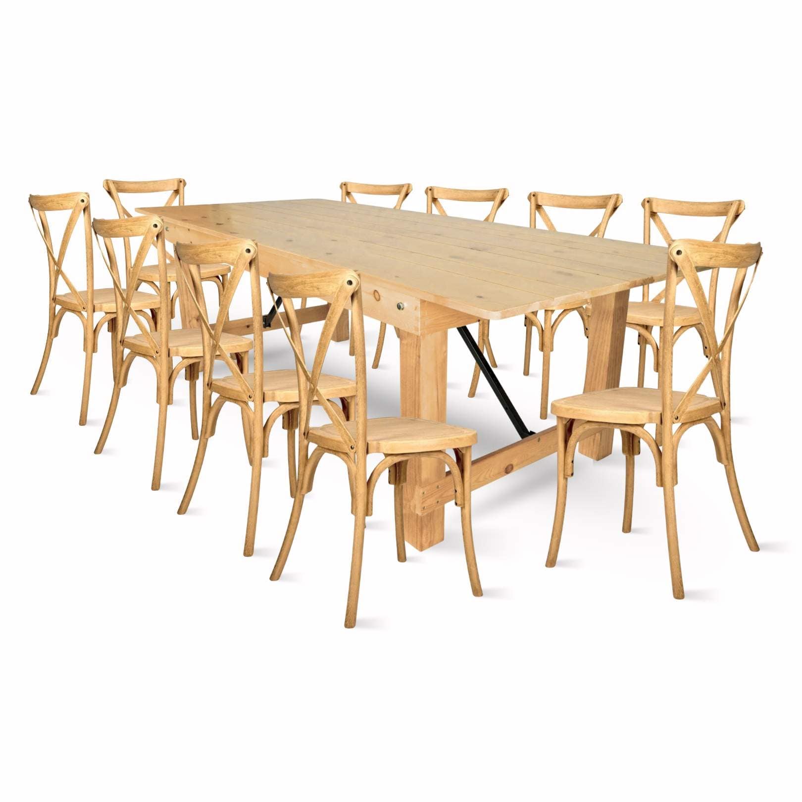 Natural Straight Leg Farm Table Dining Set with 10 Chairs