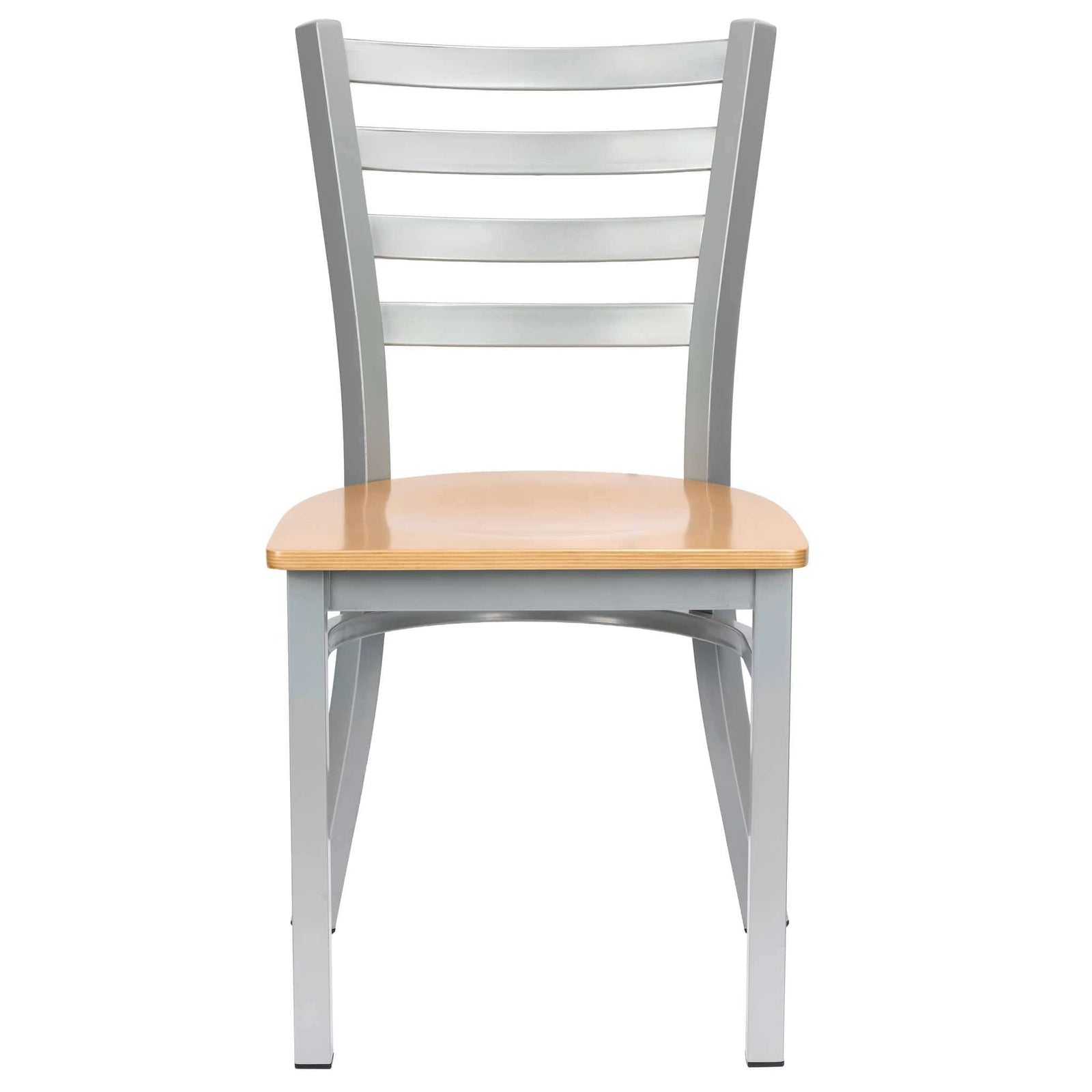 Chivari Ladder Back Restaurant Chair with Silver Frame and Natural Wood Seat CLMSWNW-ZF-KT