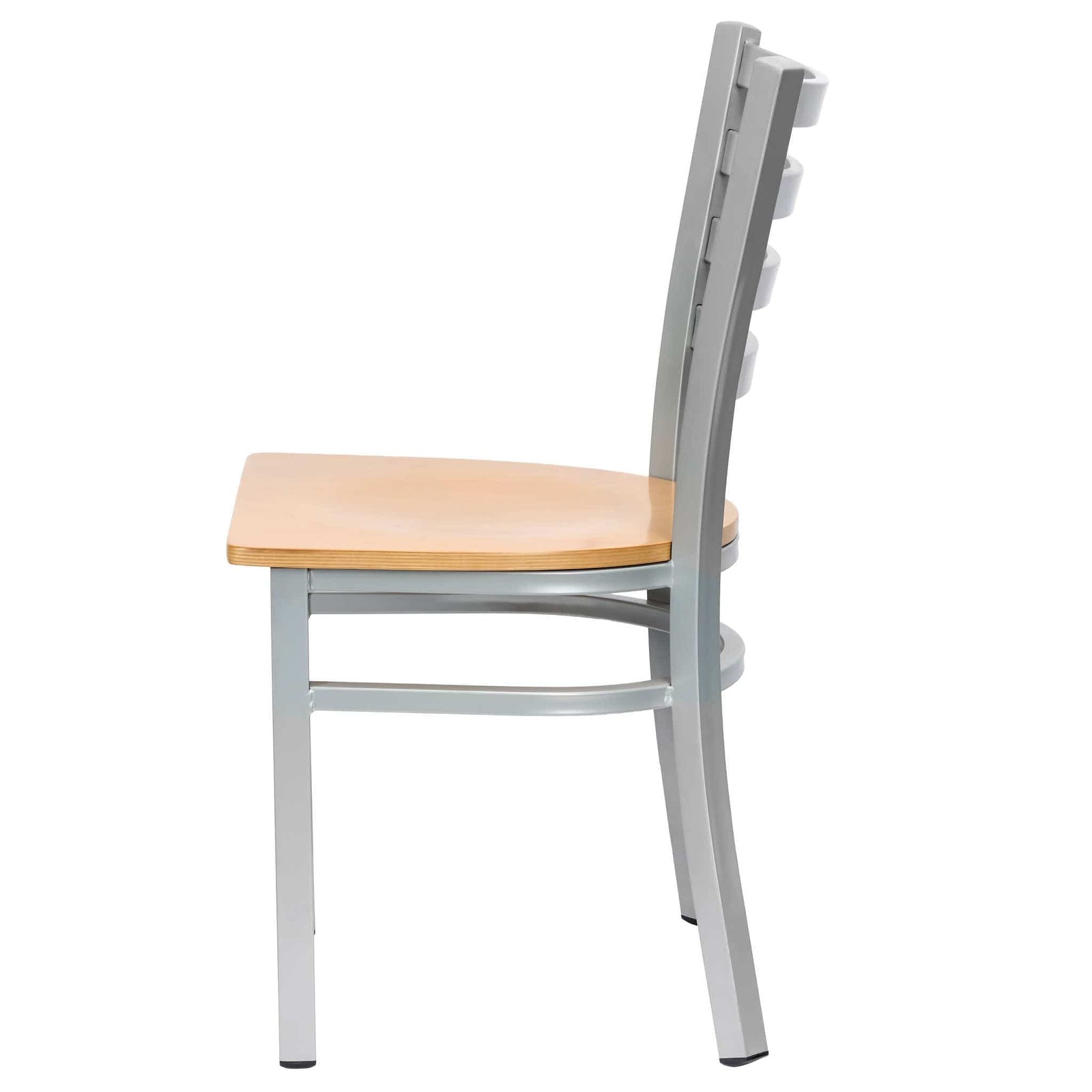 Chivari Ladder Back Restaurant Chair with Silver Frame and Natural Wood Seat CLMSWNW-ZF-KT