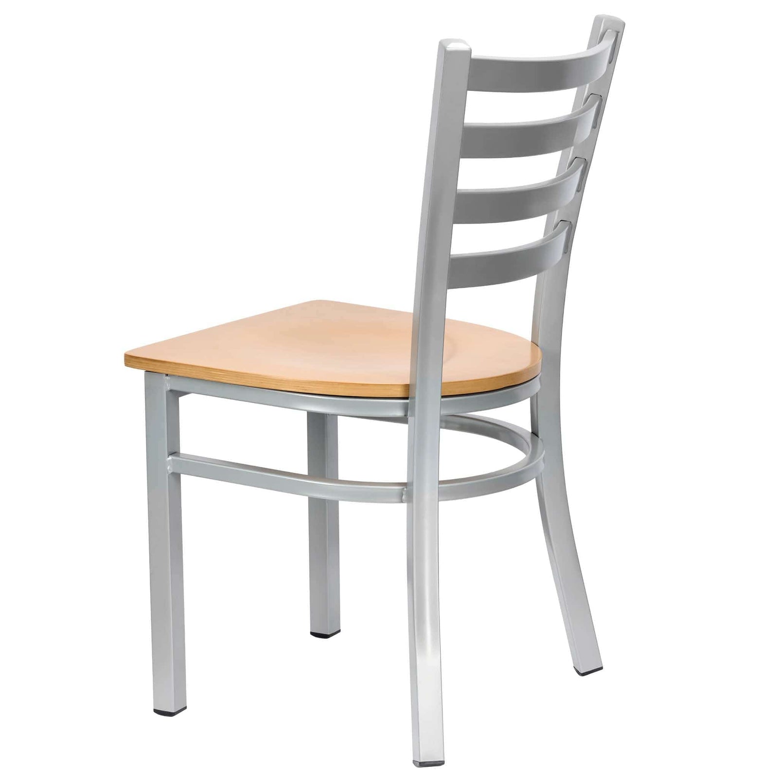 Chivari Ladder Back Restaurant Chair with Silver Frame and Natural Wood Seat CLMSWNW-ZF-KT