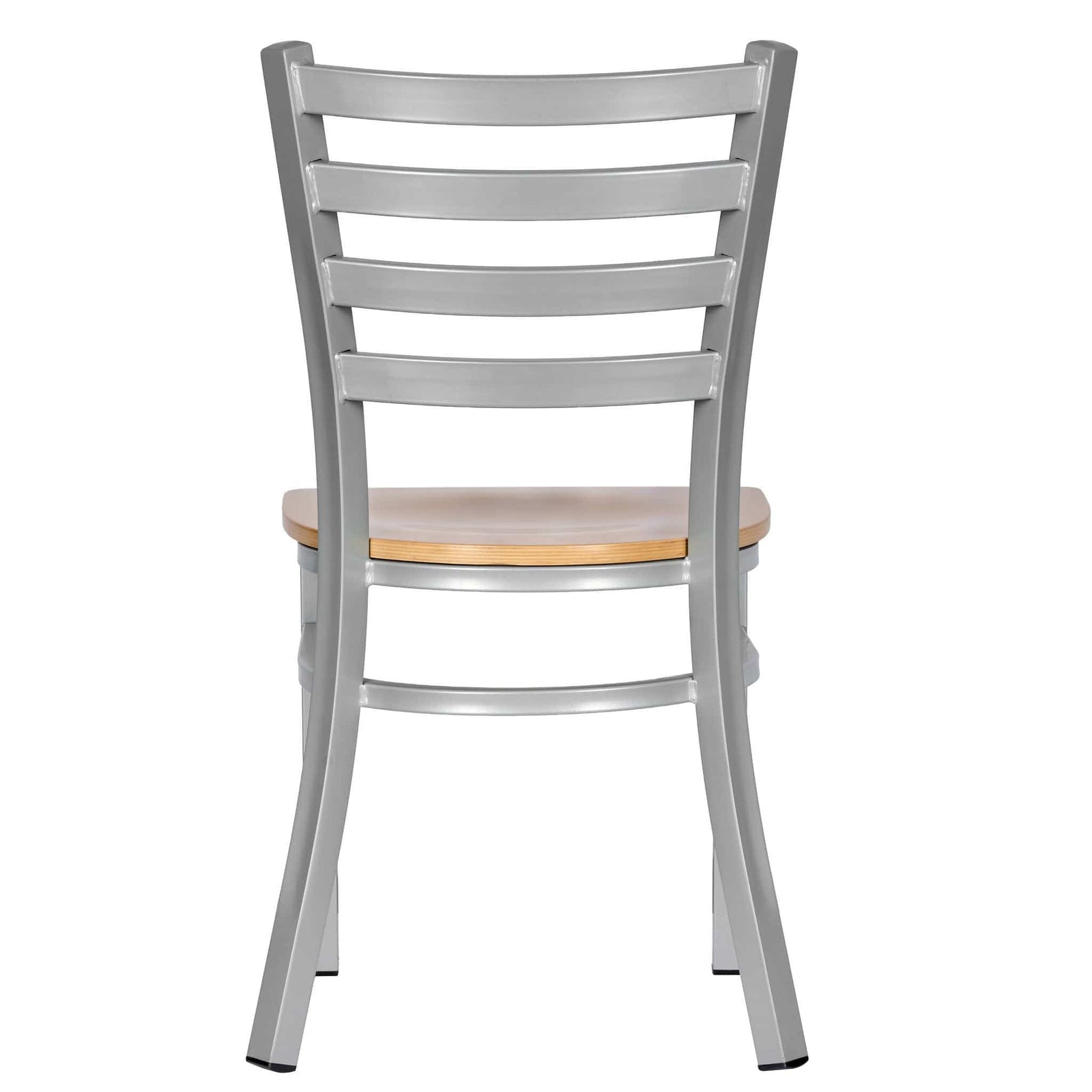 Chivari Ladder Back Restaurant Chair with Silver Frame and Natural Wood Seat CLMSWNW-ZF-KT