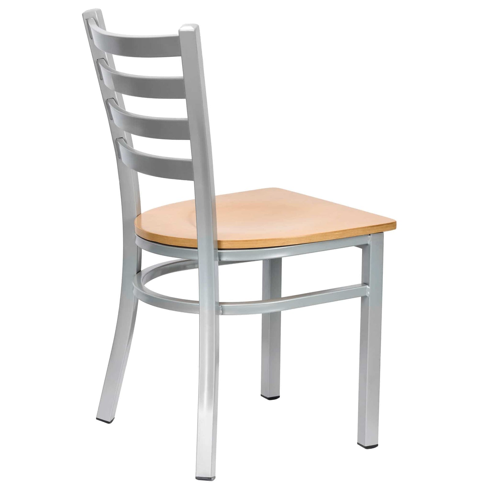 Chivari Ladder Back Restaurant Chair with Silver Frame and Natural Wood Seat CLMSWNW-ZF-KT
