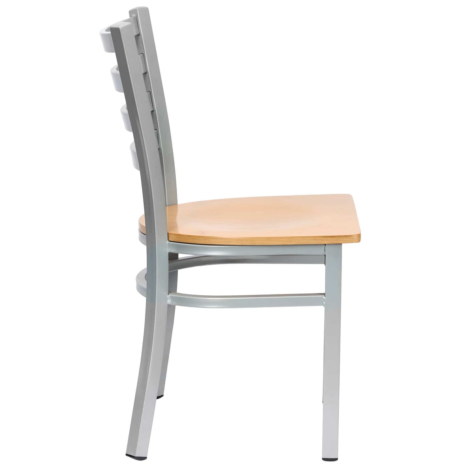 Chivari Ladder Back Restaurant Chair with Silver Frame and Natural Wood Seat CLMSWNW-ZF-KT