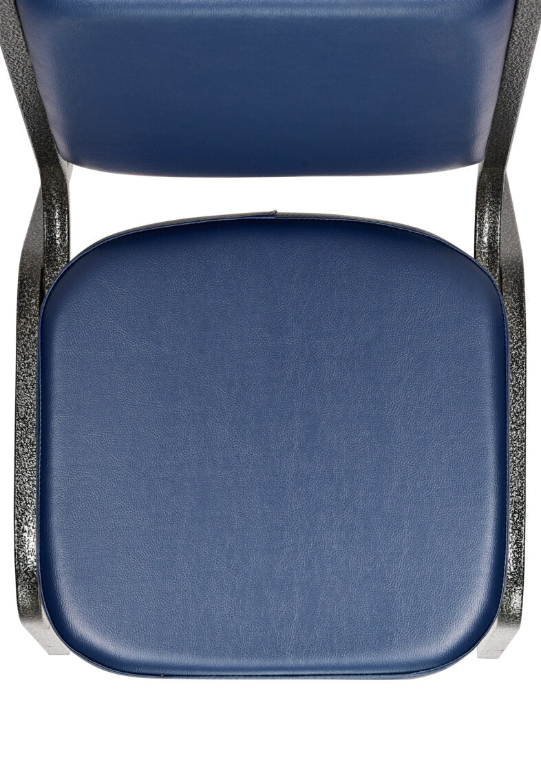 Navy Blue Vinyl on Silver Vein Steel Frame Square Back Banquet Chair by Chivari CQSVBLU-ZF-T