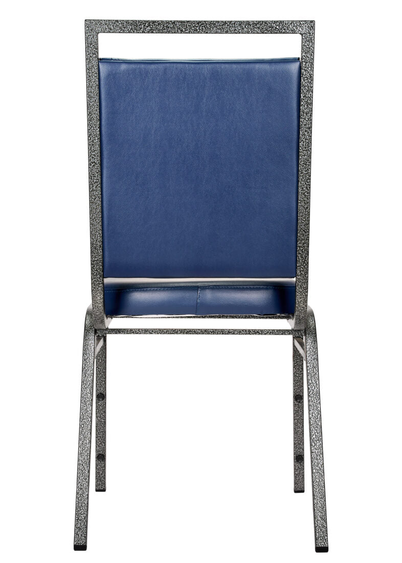 Navy Blue Vinyl on Silver Vein Steel Frame Square Back Banquet Chair by Chivari CQSVBLU-ZF-T