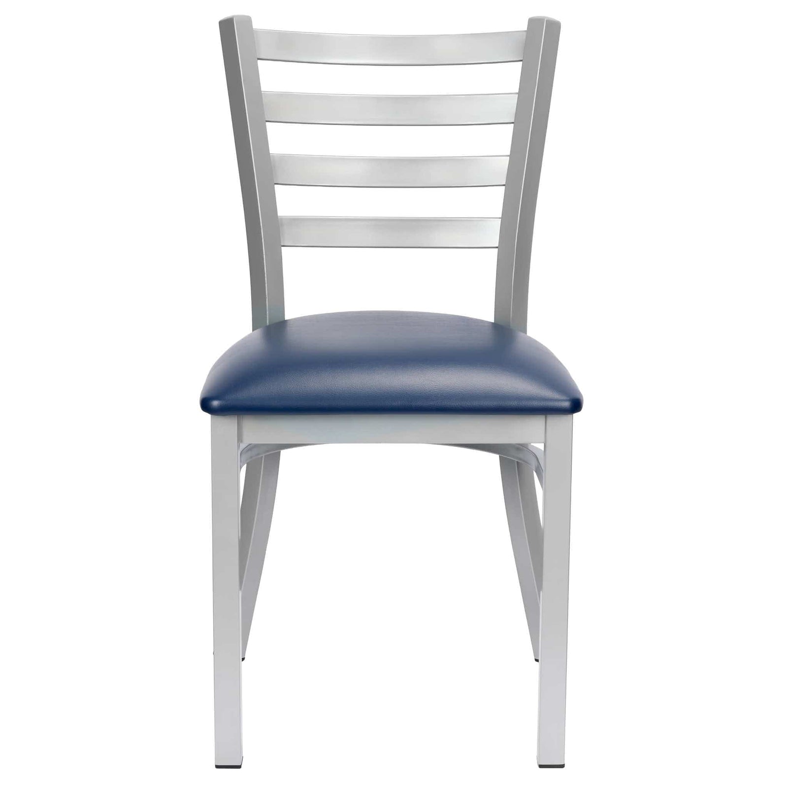 Chivari Ladder Back Restaurant Chair with Silver Frame and Navy Blue Vinyl Seat CLMSVNB-ZF-KT