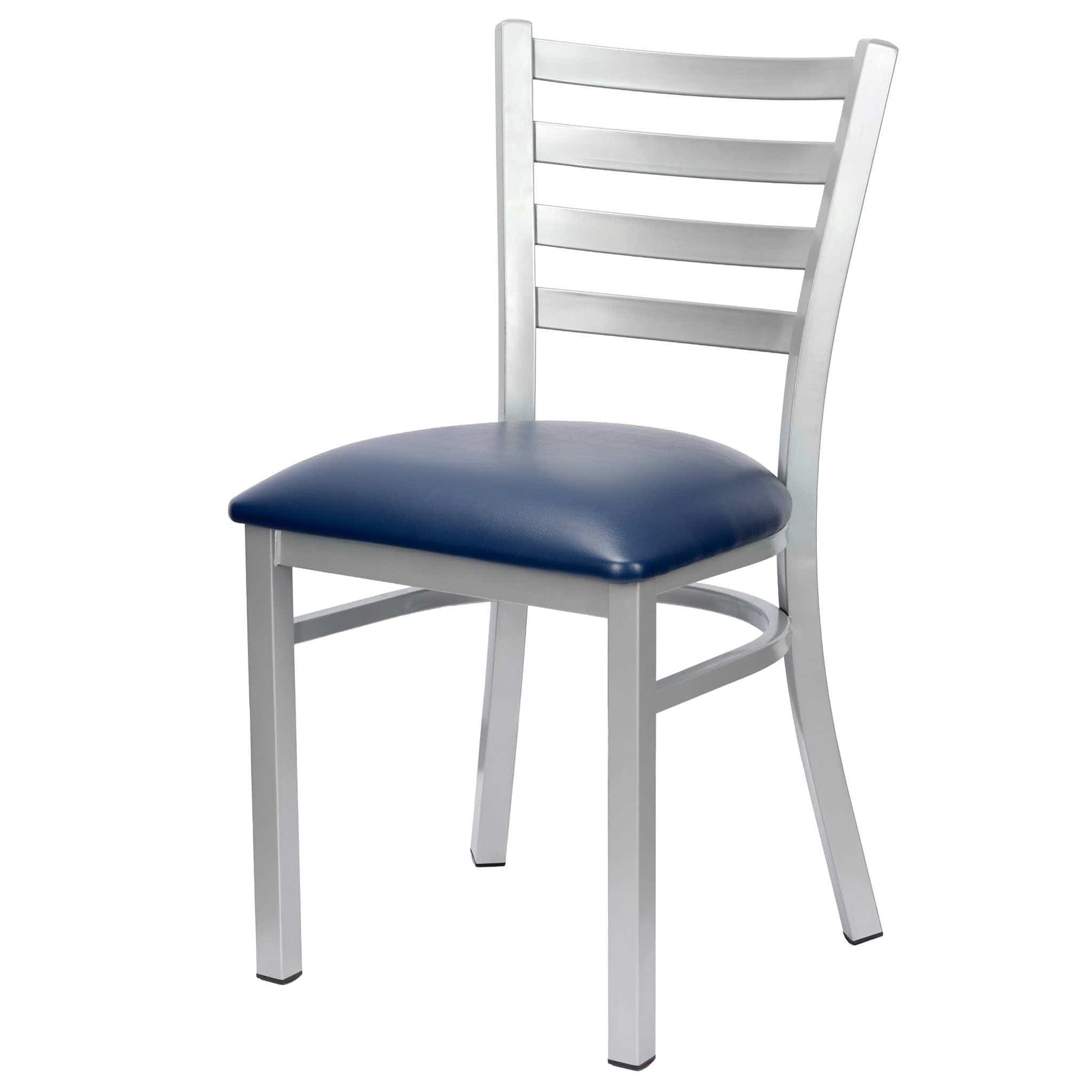 Chivari Ladder Back Restaurant Chair with Silver Frame and Navy Blue Vinyl Seat CLMSVNB-ZF-KT