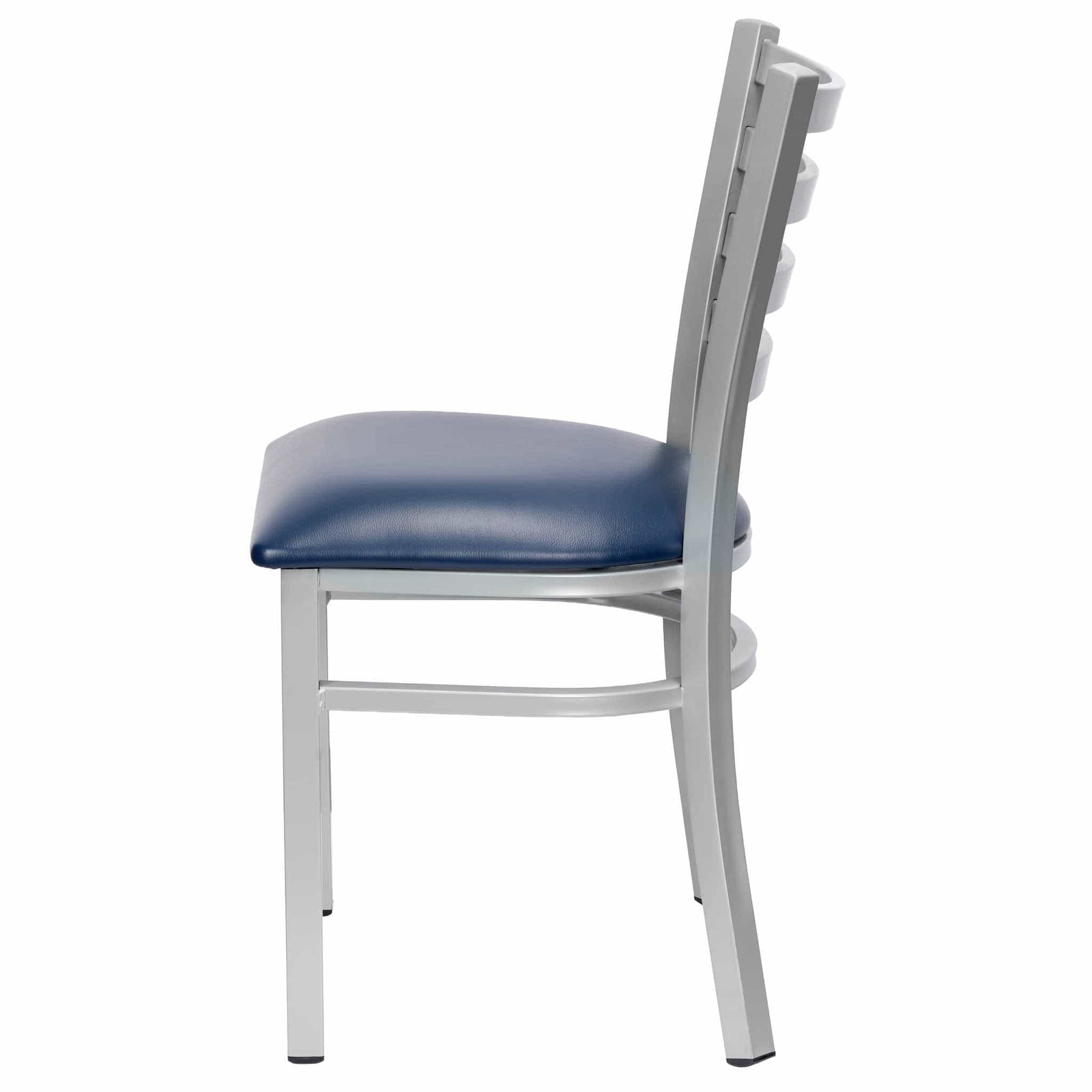 Chivari Ladder Back Restaurant Chair with Silver Frame and Navy Blue Vinyl Seat CLMSVNB-ZF-KT
