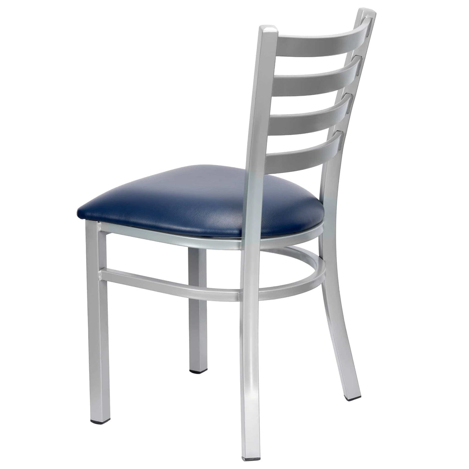 Chivari Ladder Back Restaurant Chair with Silver Frame and Navy Blue Vinyl Seat CLMSVNB-ZF-KT