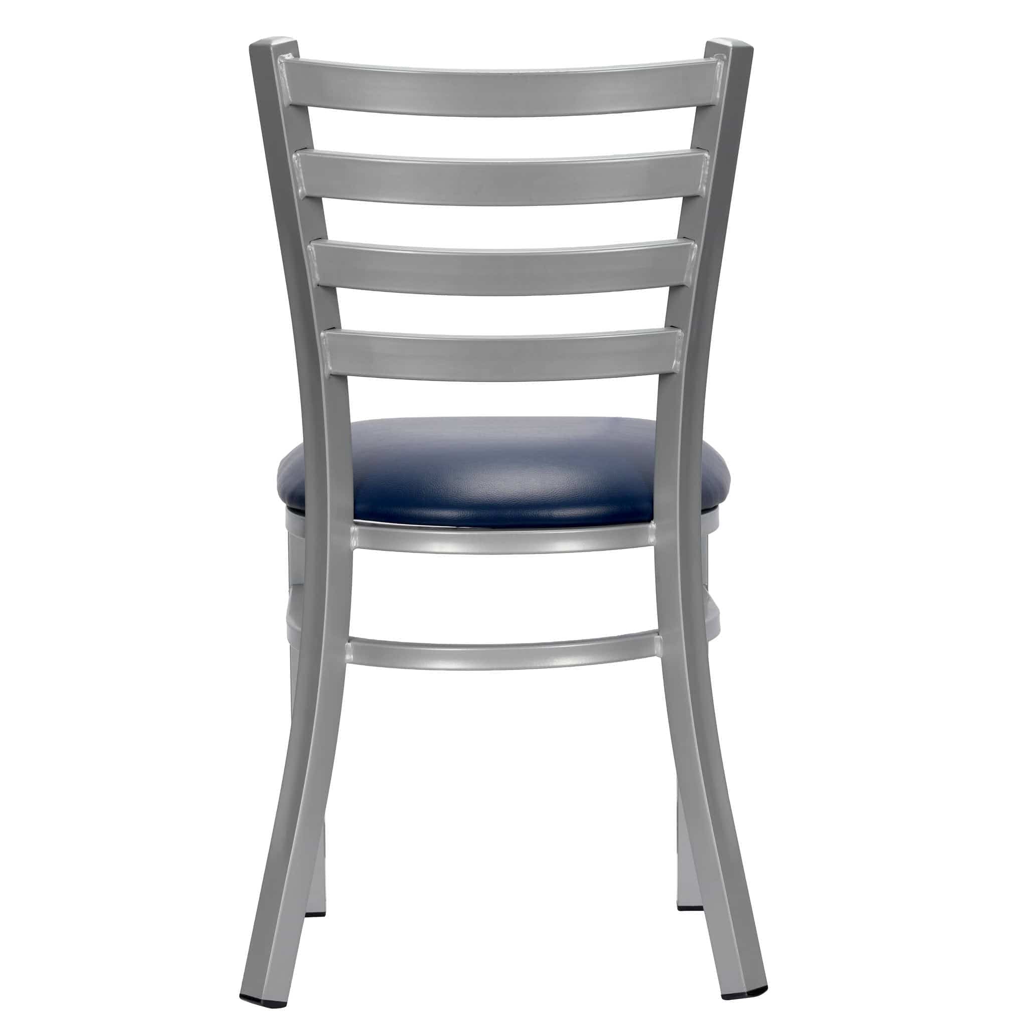 Chivari Ladder Back Restaurant Chair with Silver Frame and Navy Blue Vinyl Seat CLMSVNB-ZF-KT