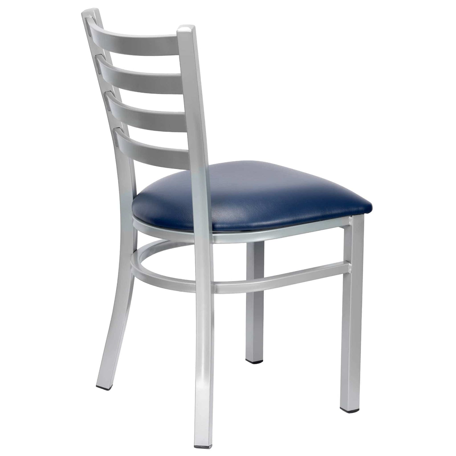 Chivari Ladder Back Restaurant Chair with Silver Frame and Navy Blue Vinyl Seat CLMSVNB-ZF-KT