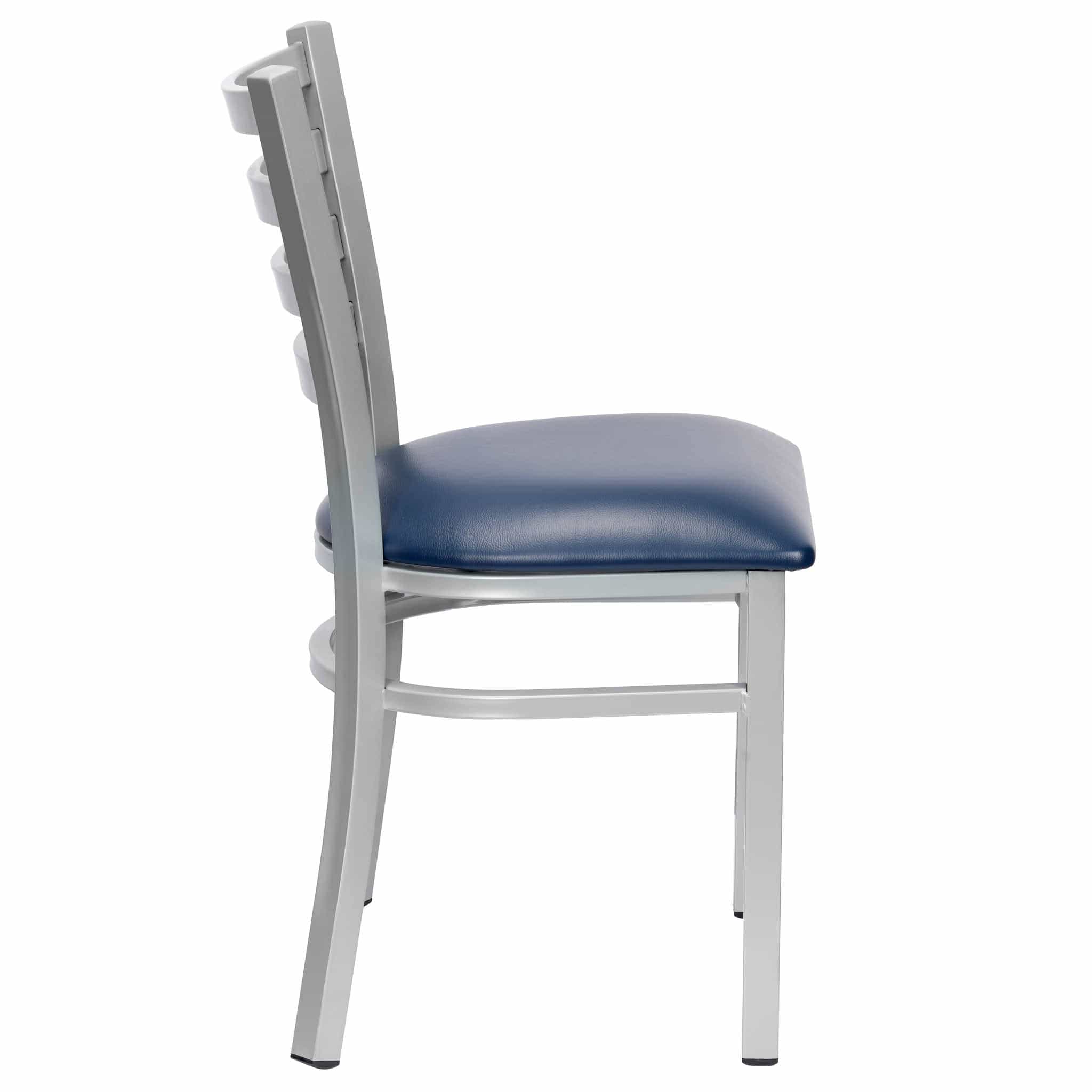 Chivari Ladder Back Restaurant Chair with Silver Frame and Navy Blue Vinyl Seat CLMSVNB-ZF-KT