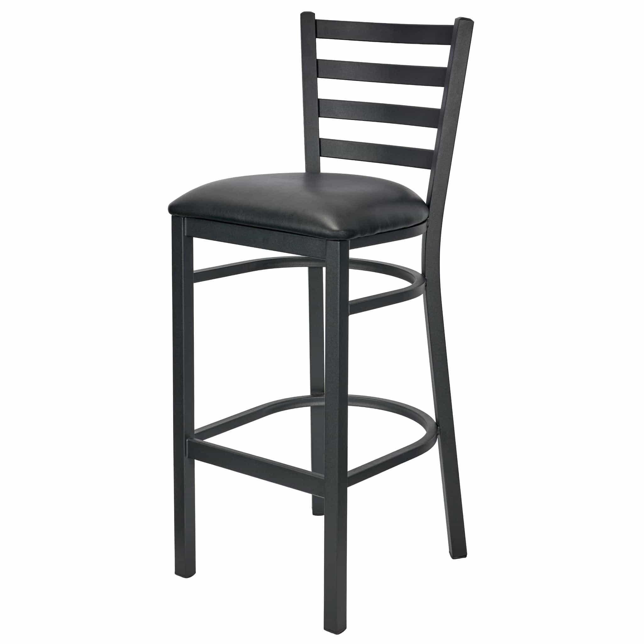 Chivari Ladder Back Bar Stool with Black Frame and Black Vinyl Seat BLMBVB-ZF-KT