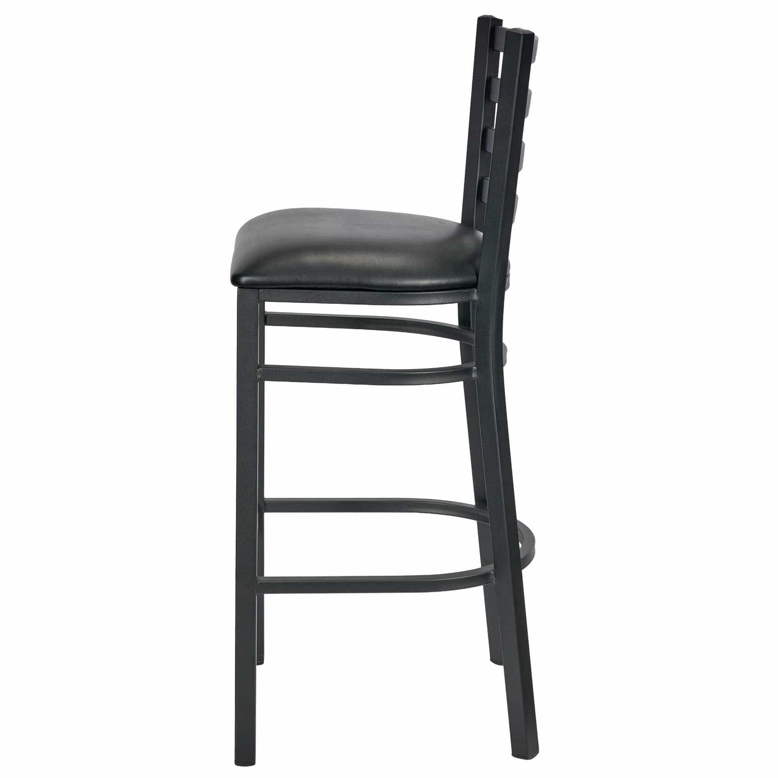 Chivari Ladder Back Bar Stool with Black Frame and Black Vinyl Seat BLMBVB-ZF-KT