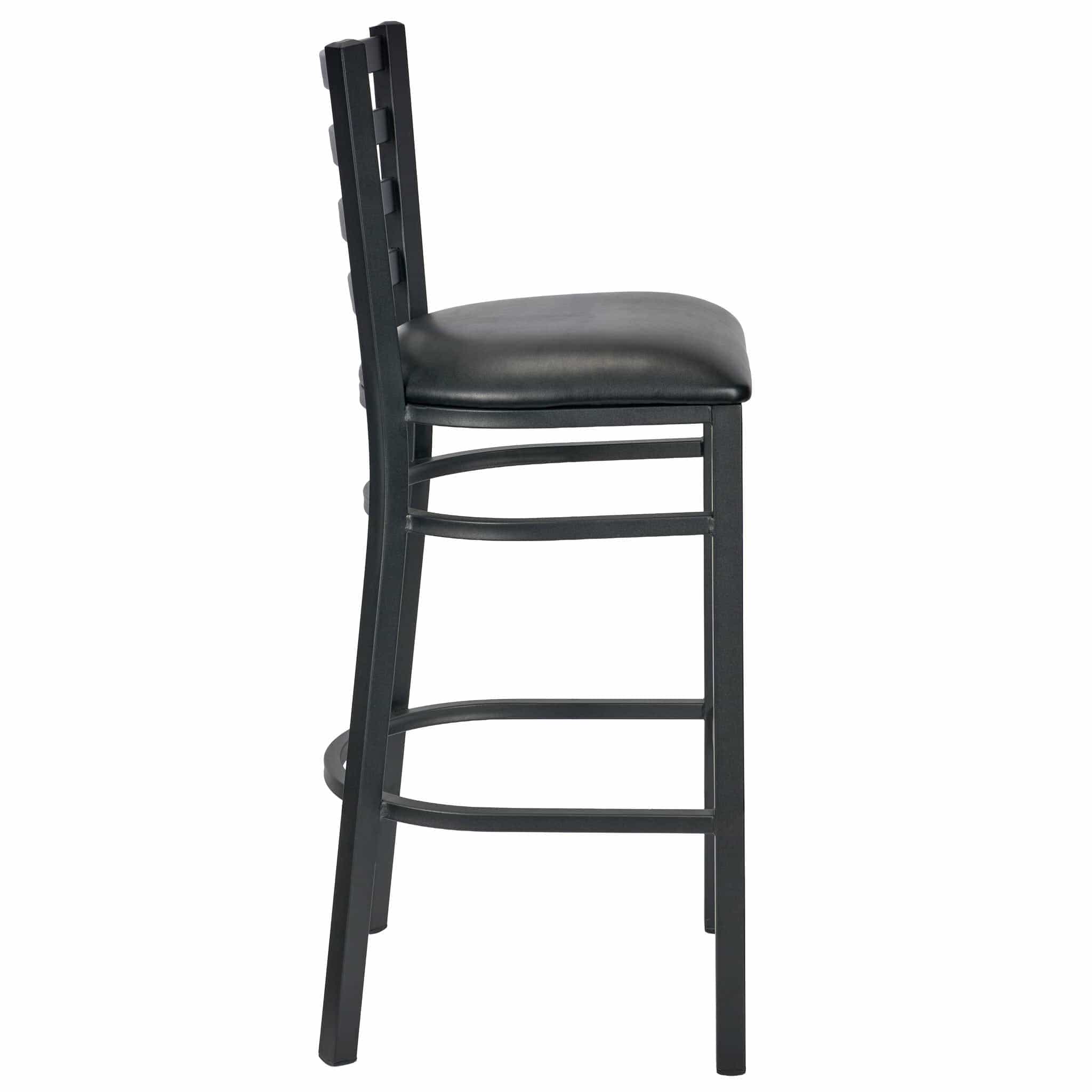 Chivari Ladder Back Bar Stool with Black Frame and Black Vinyl Seat BLMBVB-ZF-KT