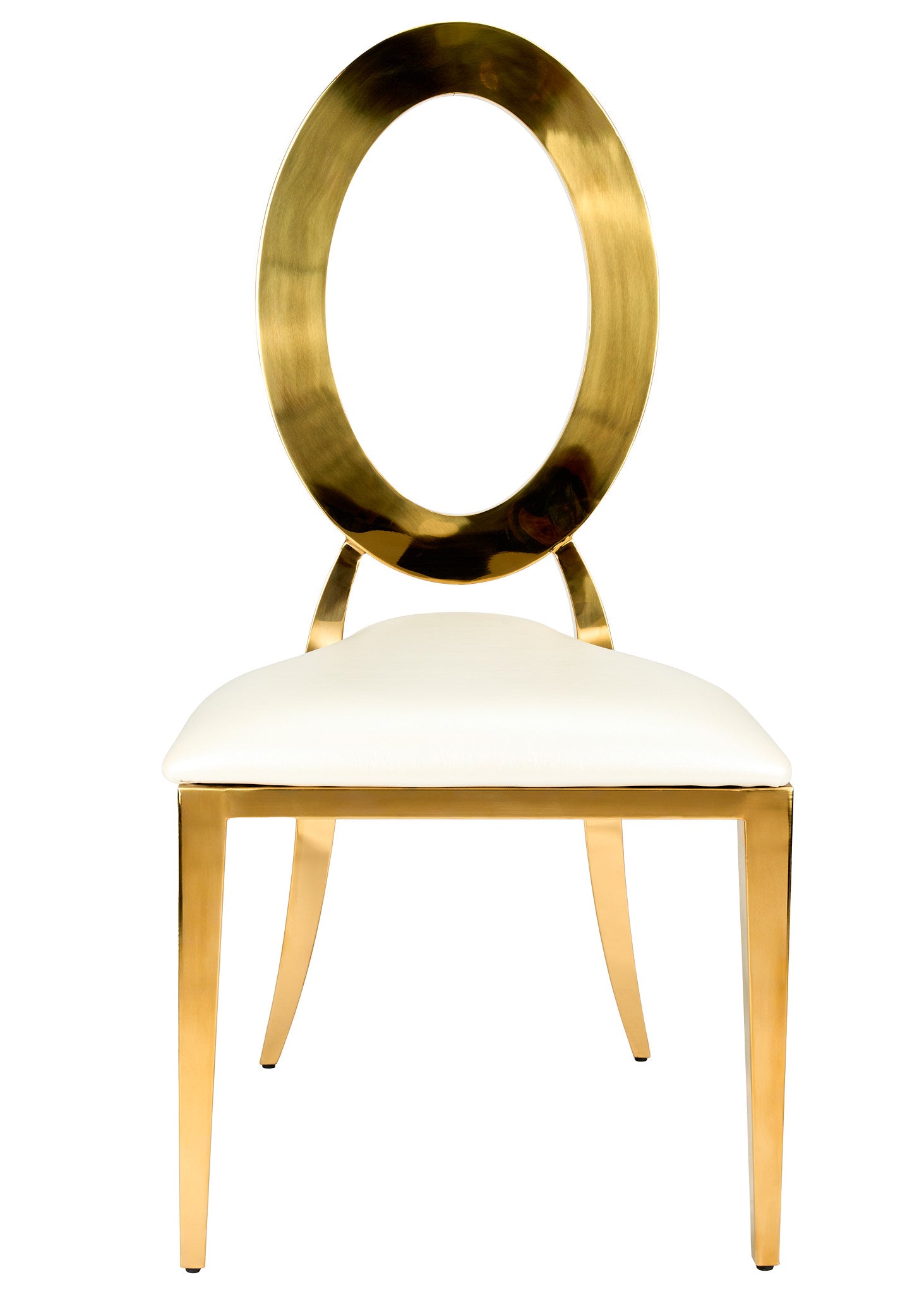 Gold Stainless Steel O Chair, Gold Frame with White Vinyl Seat