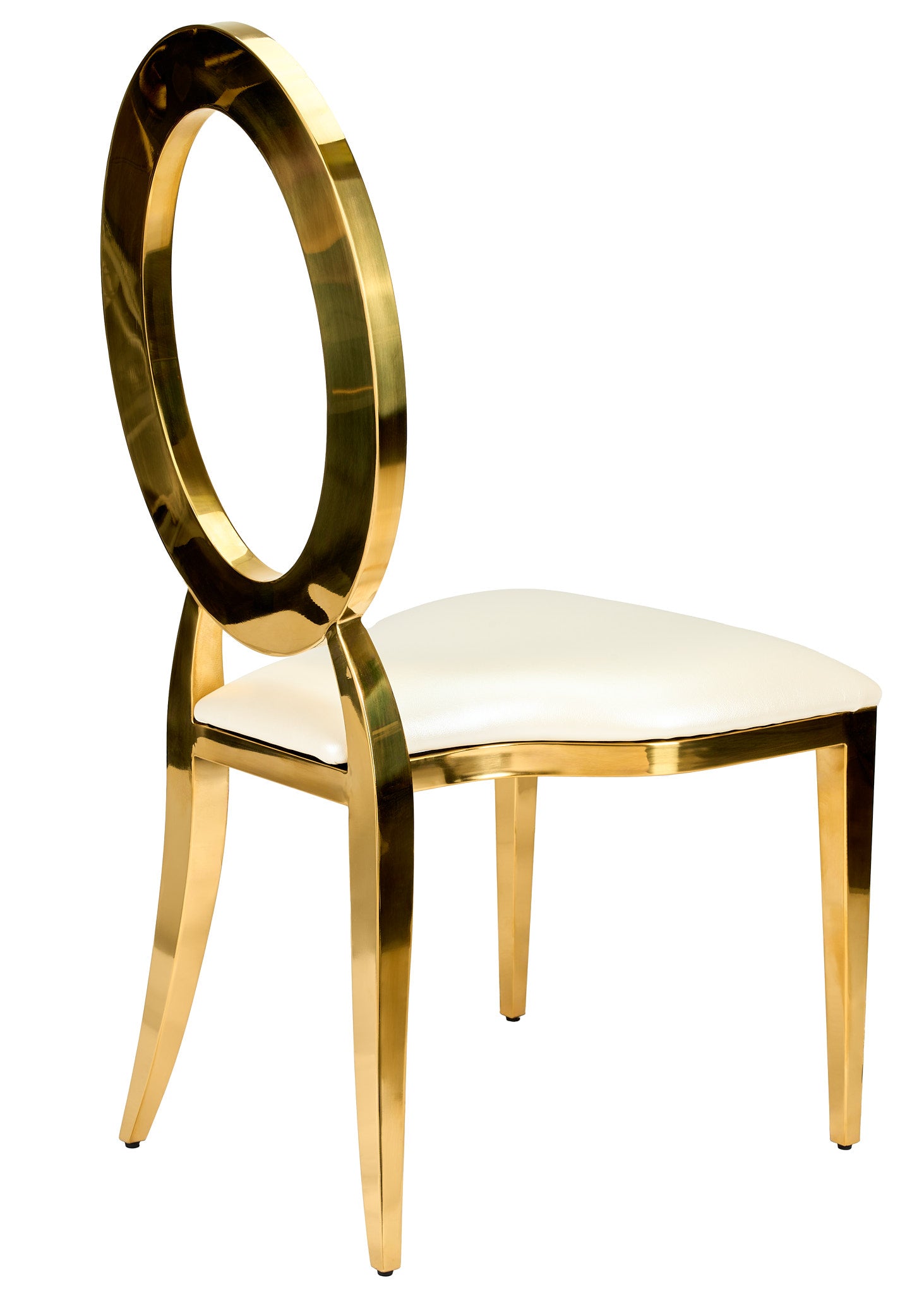 Gold Stainless Steel O Chair, Gold Frame with White Vinyl Seat