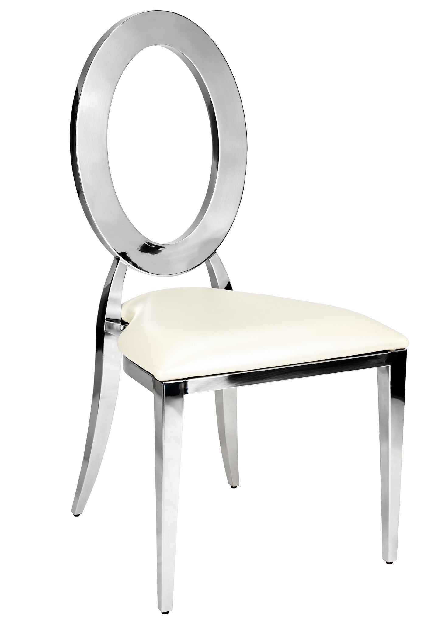 Silver Stainless Steel O Chair, Silver Frame with White Vinyl Seat