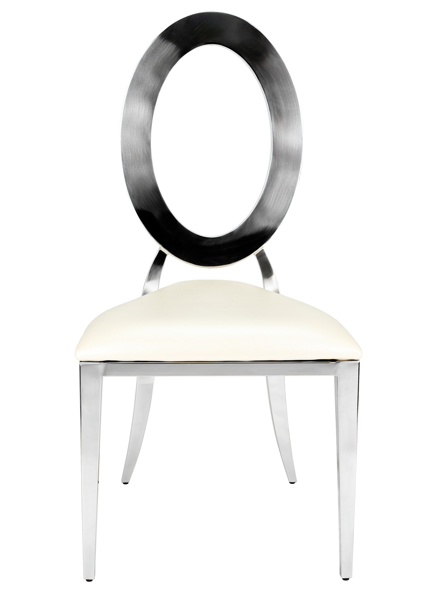 Silver Stainless Steel O Chair, Silver Frame with White Vinyl Seat